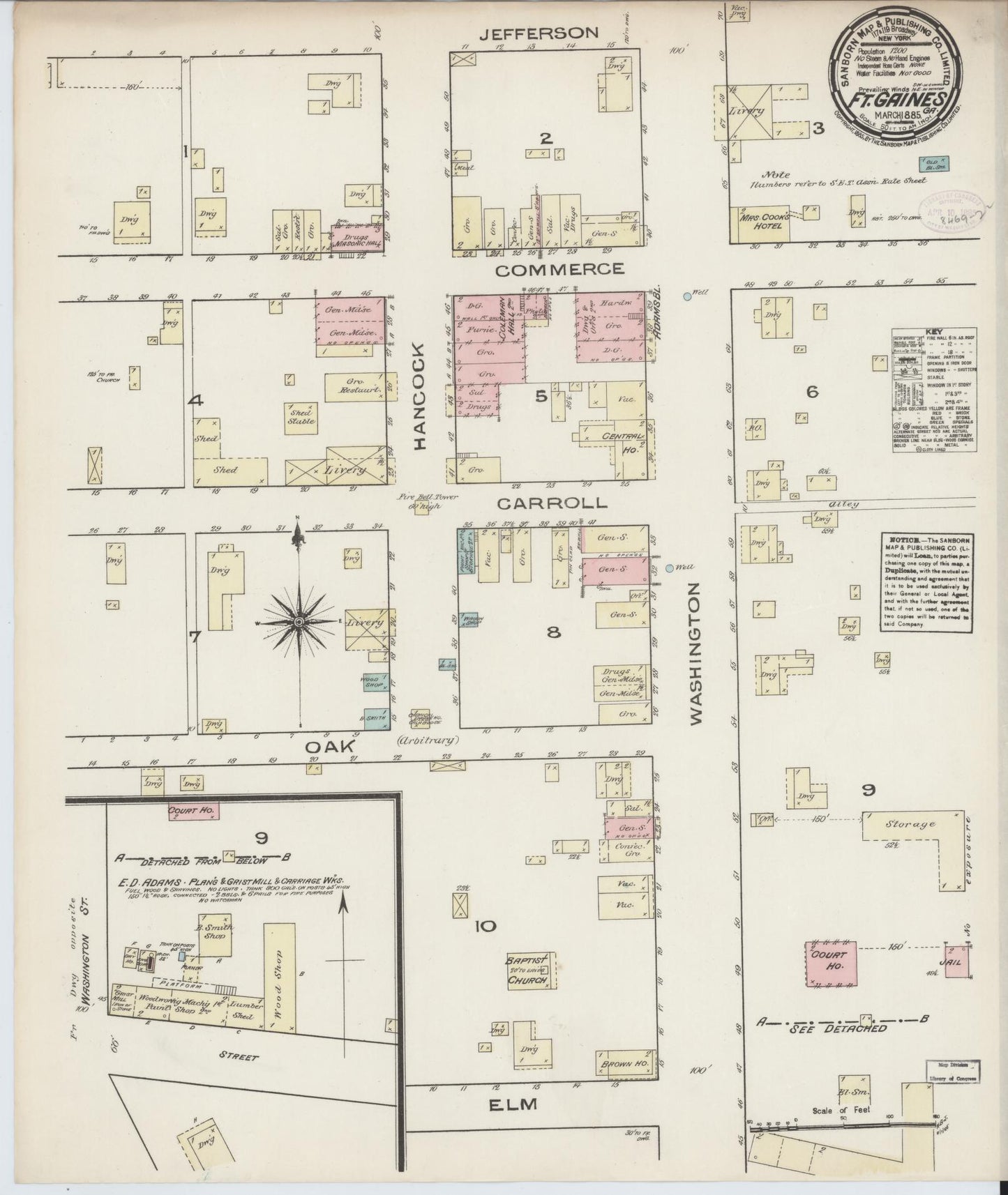 Sanborn Fire Insurance Map from Fort Gaines, Clay County, Georgia (1885), Sheet #0001 - Historic Sanborn Fire Insurance Map Print, vintage old map wall art, antique decor, genealogy gift, Georgia Georgia map