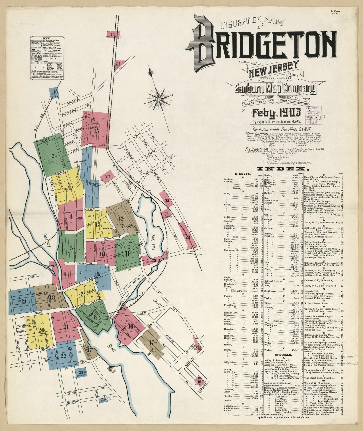 Sanborn Fire Insurance Map from Bridgeton, Cumberland County, New Jersey. (1903) – Historic Sanborn Fire Insurance Map Print