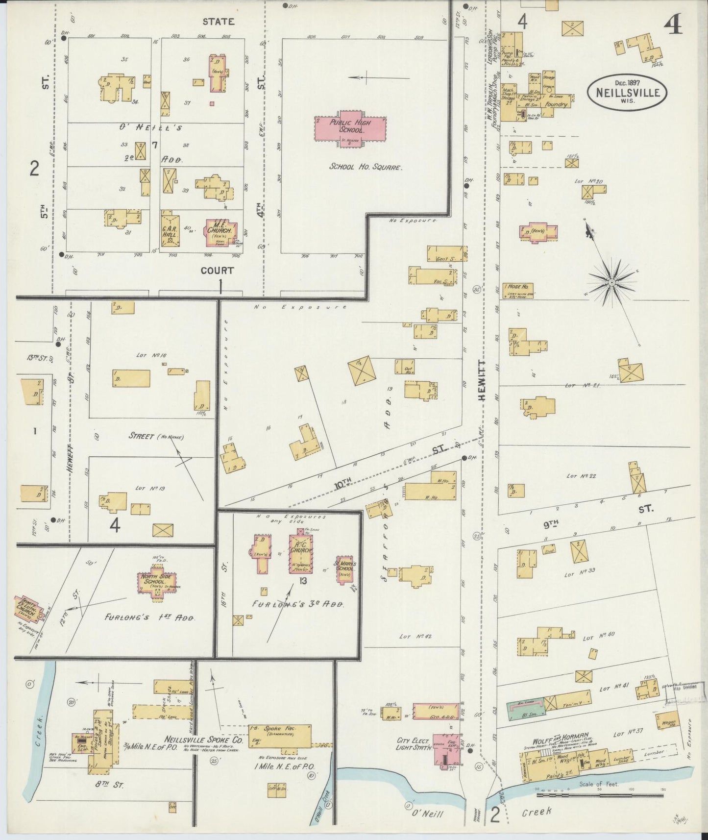 Sanborn Fire Insurance Map from Neillsville, Clark County, Wisconsin (1897), Sheet #0004 - Complete Map Set gallery image, historic Sanborn map, vintage wall art, Wisconsin Wisconsin