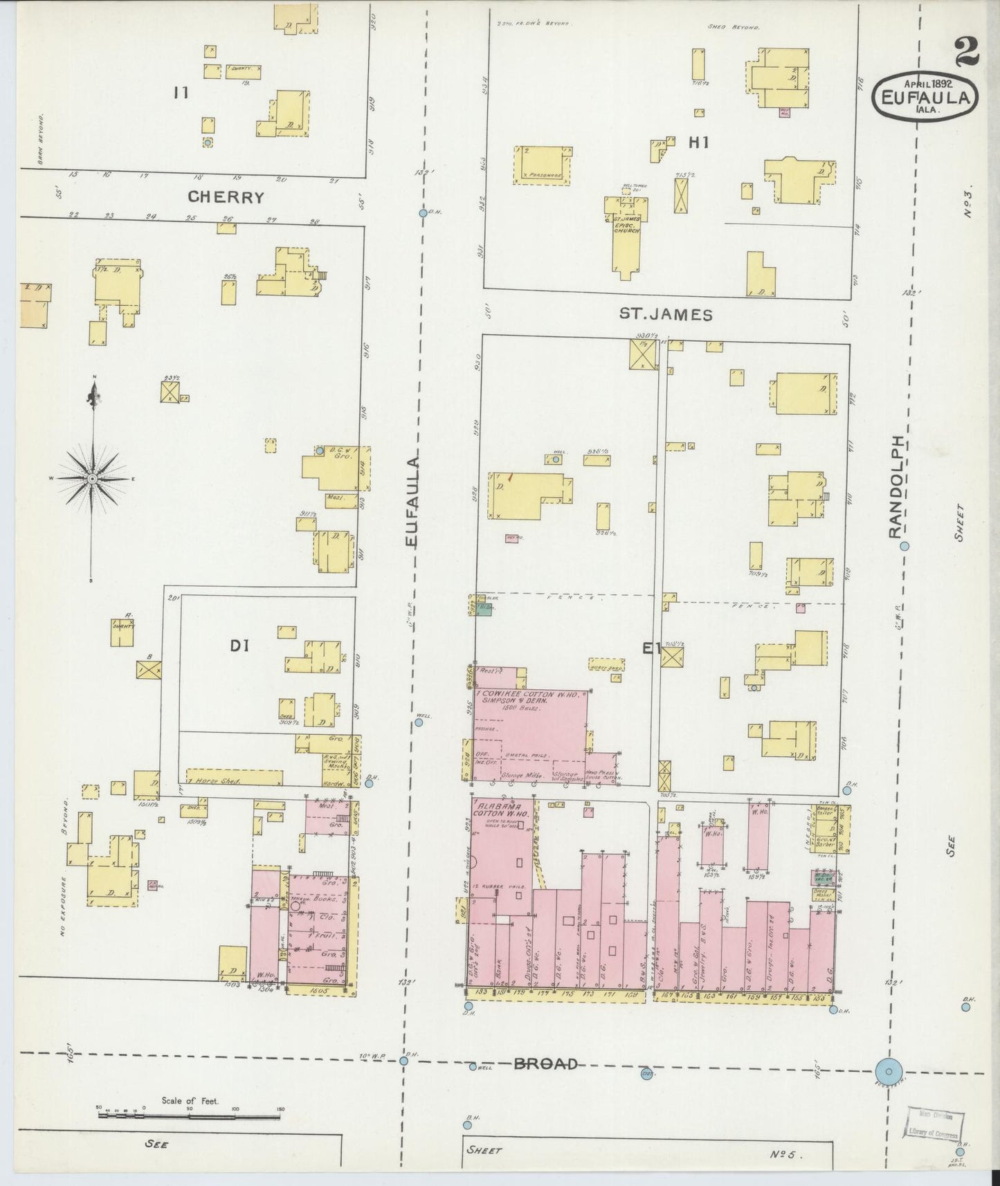 Sanborn Fire Insurance Map from Eufaula, Barbour County, Alabama (1892), Sheet #0002 - Historic Sanborn Fire Insurance Map Print, vintage old map wall art, antique decor, genealogy gift, Alabama Alabama map