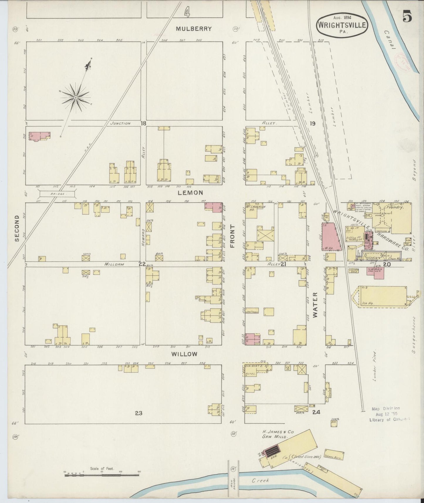 Sanborn Fire Insurance Map from Wrightsville, York County, Pennsylvania (1894), Sheet #0005 - Complete Map Set gallery image, historic Sanborn map, vintage wall art, Pennsylvania Pennsylvania