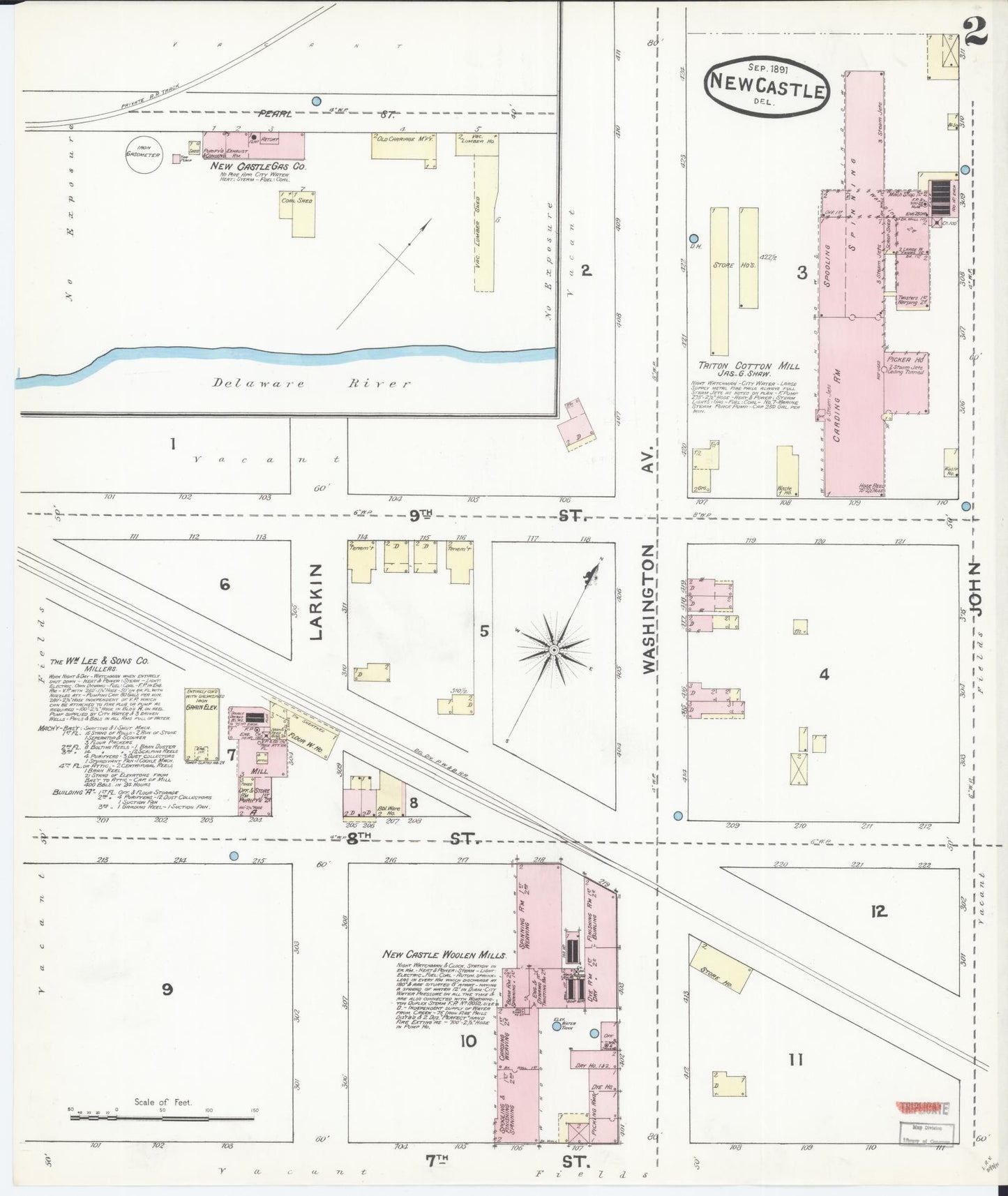 Sanborn Fire Insurance Map from New Castle, New Castle County, Delaware (1891), Sheet #0002 - Historic Sanborn Fire Insurance Map Print, vintage old map wall art, antique decor, genealogy gift, Delaware Delaware map
