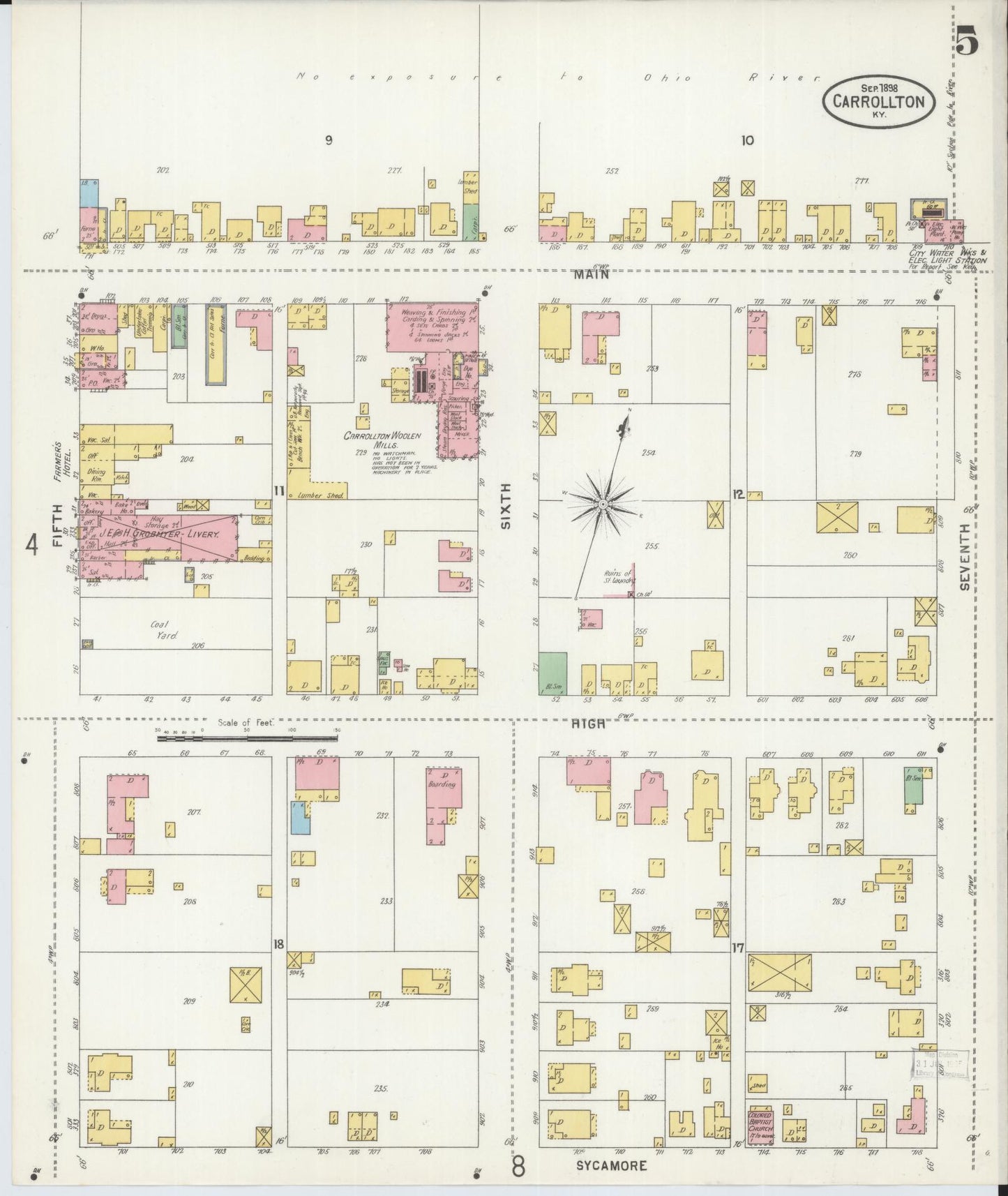 Sanborn Fire Insurance Map from Carrollton, Carroll County, Kentucky (1898), Sheet #0005 - Historic Sanborn Fire Insurance Map Print, vintage old map wall art, antique decor, genealogy gift, Kentucky Kentucky map