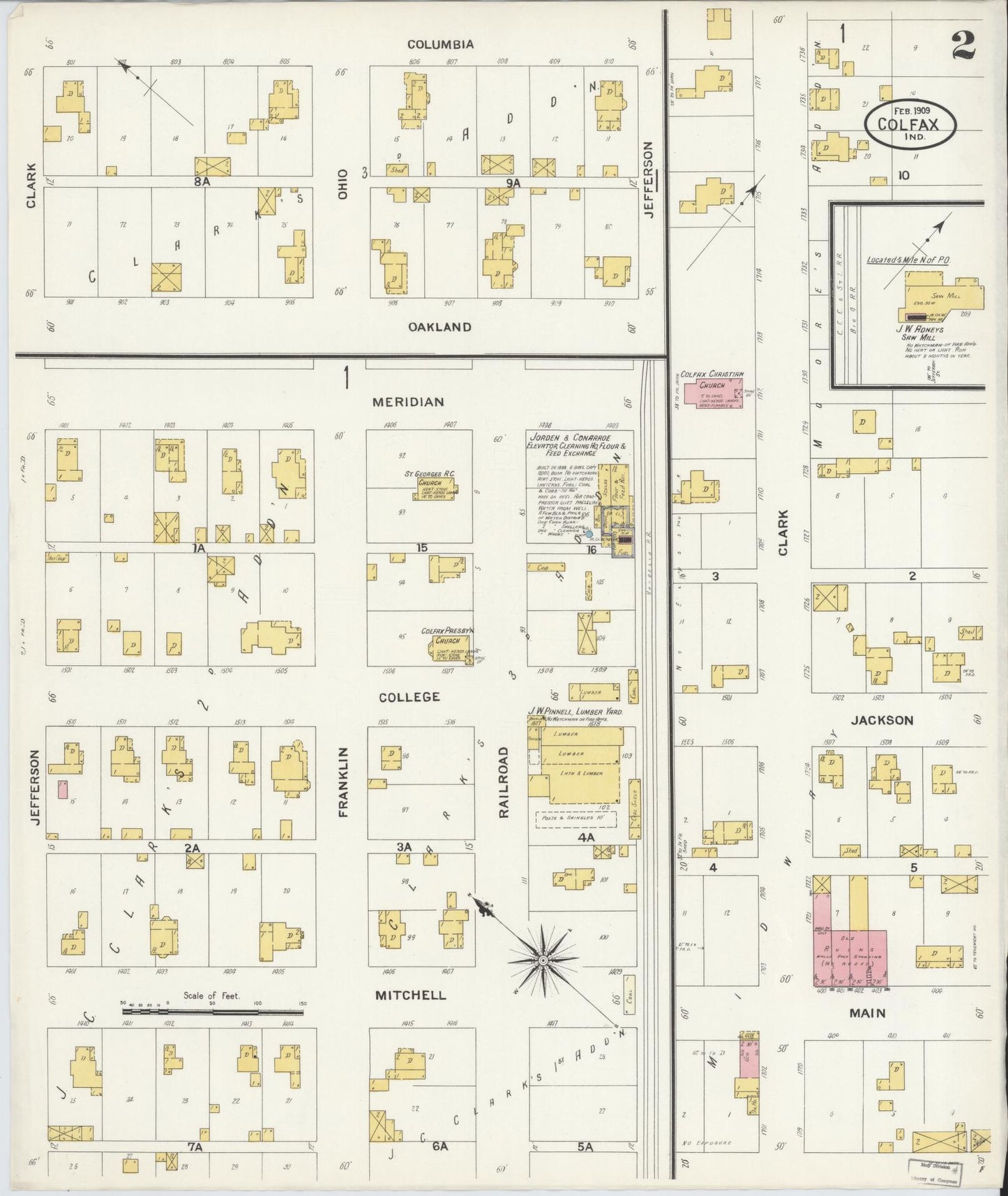 Sanborn Fire Insurance Map from Colfax, Clinton County, Indiana (1909), Sheet #0002 - Complete Map Set gallery image, historic Sanborn map, vintage wall art, Indiana Indiana