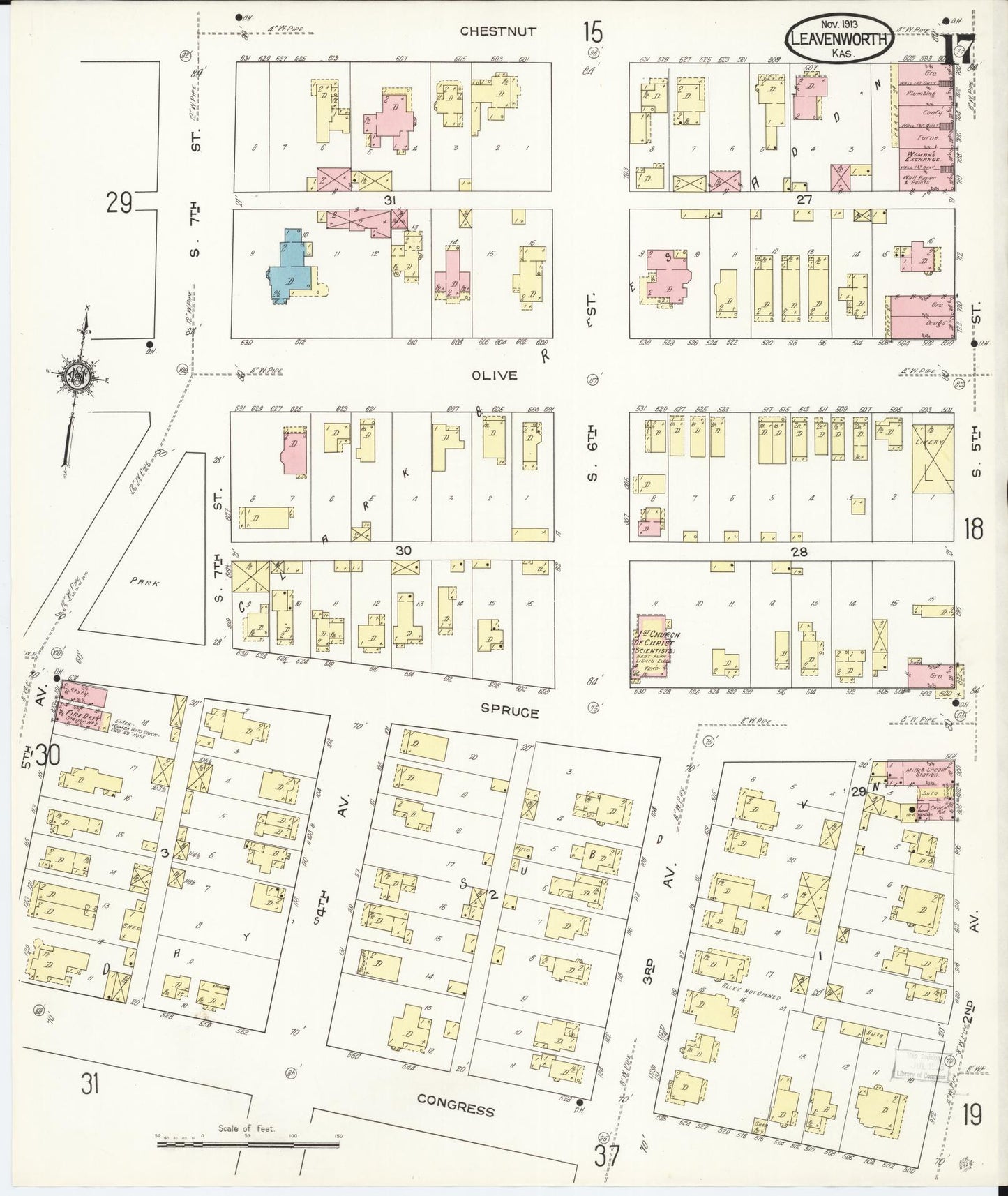 Sanborn Fire Insurance Map from Leavenworth, Leavenworth County, Kansas (1913), Sheet #0018 - Historic Sanborn Fire Insurance Map Print, vintage old map wall art, antique decor, genealogy gift, Kansas Kansas map
