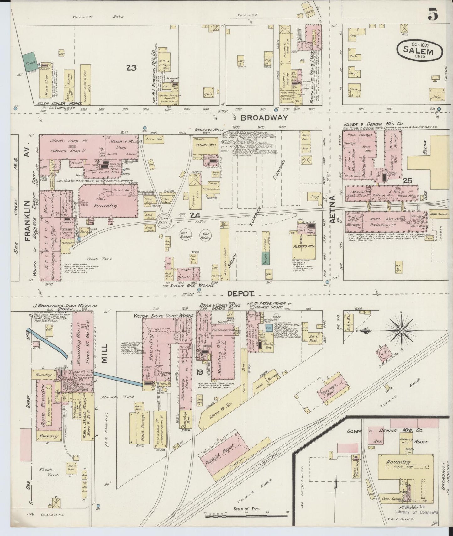 Sanborn Fire Insurance Map from Salem, Columbiana County, Ohio (1887), Sheet #0005 - Historic Sanborn Fire Insurance Map Print, vintage old map wall art, antique decor, genealogy gift, Ohio Ohio map