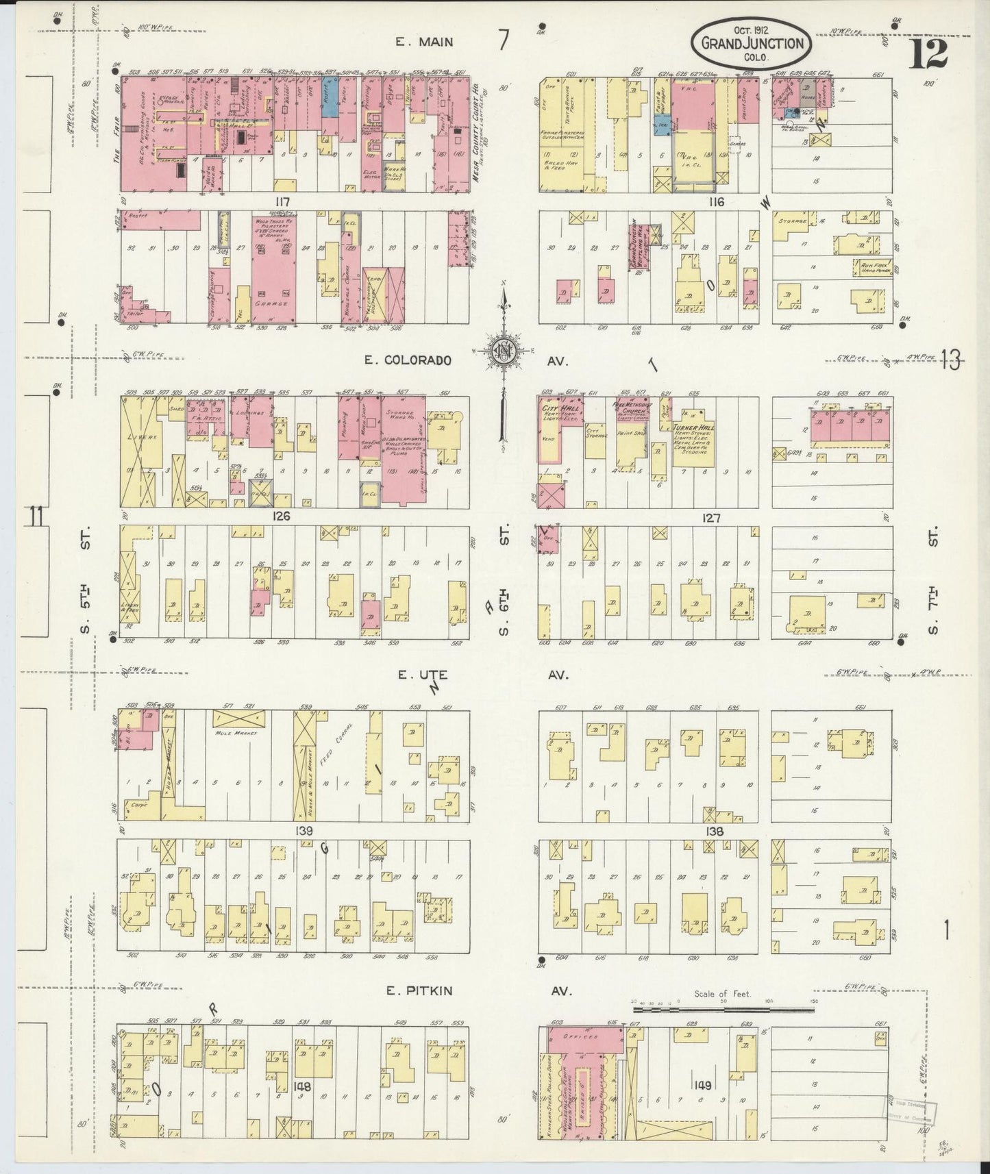 Sanborn Fire Insurance Map from Grand Junction, Mesa County, Colorado (1912), Sheet #0012 - Historic Sanborn Fire Insurance Map Print, vintage old map wall art, antique decor, genealogy gift, Colorado Colorado map