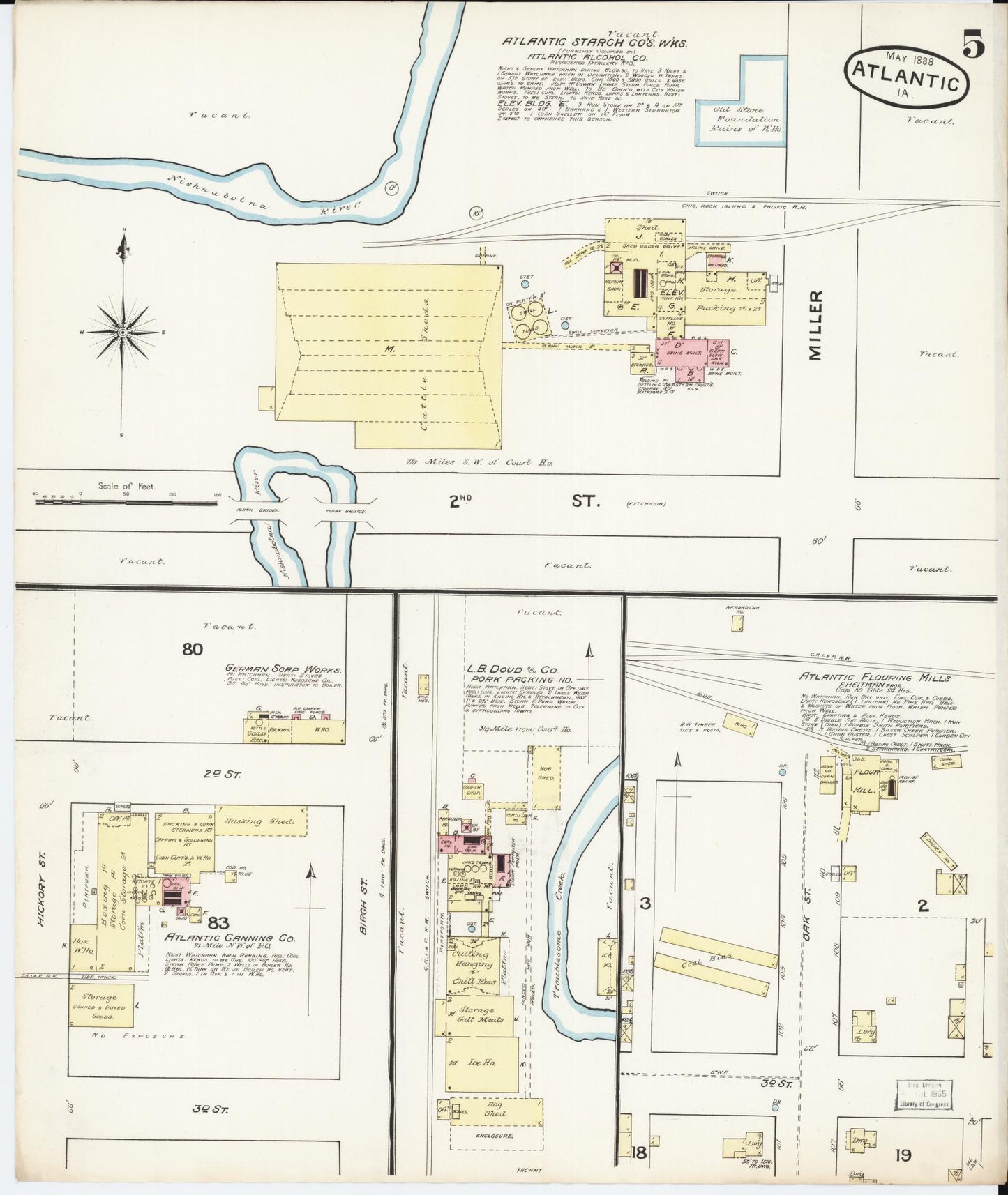 Sanborn Fire Insurance Map from Atlantic, Cass County, Iowa (1888), Sheet #0005 - Historic Sanborn Fire Insurance Map Print, vintage old map wall art