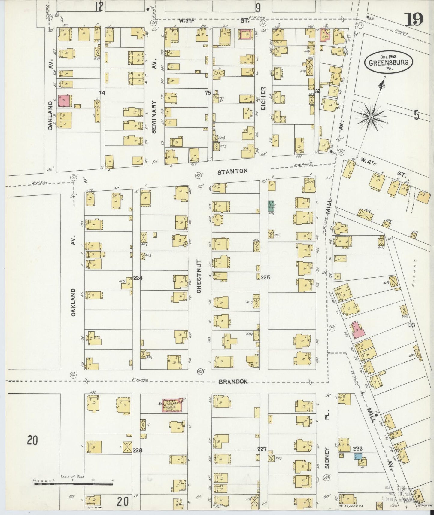 Sanborn Fire Insurance Map from Greensburg, Westmoreland County, Pennsylvania (1903), Sheet #0019 - Historic Sanborn Fire Insurance Map Print, vintage old map wall art, antique decor, genealogy gift, Pennsylvania Pennsylvania map