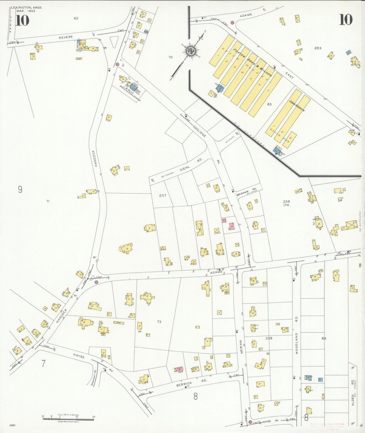 Sanborn Fire Insurance Map from Lexington, Middlesex County, Massachusetts (1935), Sheet #0010 - Historic Sanborn Fire Insurance Map Print, vintage old map wall art, antique decor, genealogy gift, Massachusetts Massachusetts map