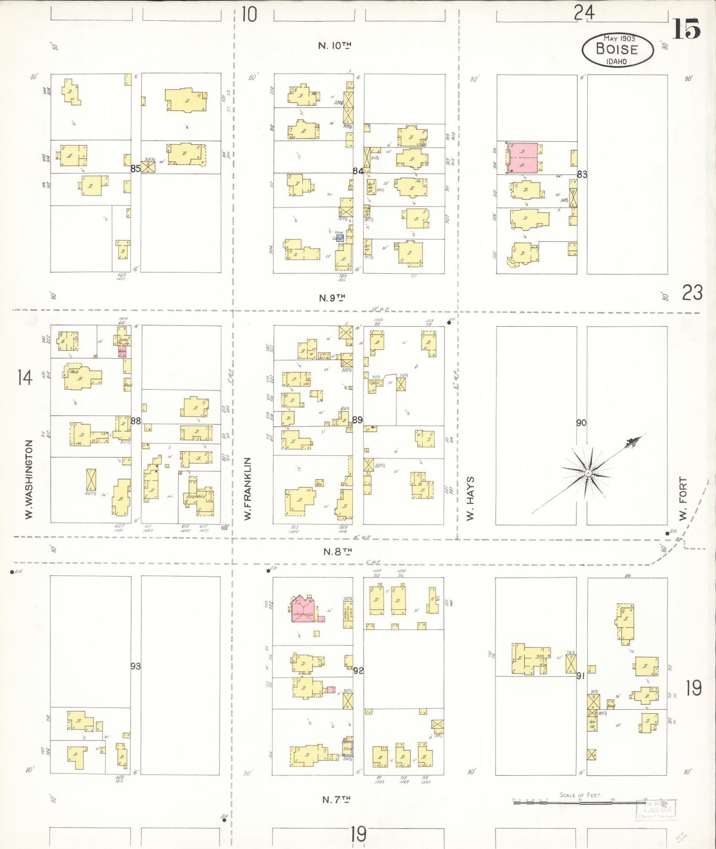 Sanborn Fire Insurance Map from Boise, Ada County, Idaho (1903), Sheet #0015 - Historic Sanborn Fire Insurance Map Print, vintage old map wall art, antique decor, genealogy gift, Idaho Idaho map