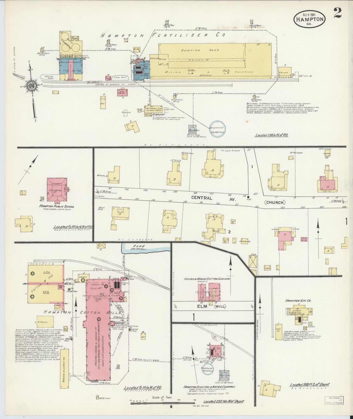 Sanborn Fire Insurance Map from Hampton, Henry County, Georgia (1911), Sheet #0002 - Historic Sanborn Fire Insurance Map Print, vintage old map wall art, antique decor, genealogy gift, Georgia Georgia map