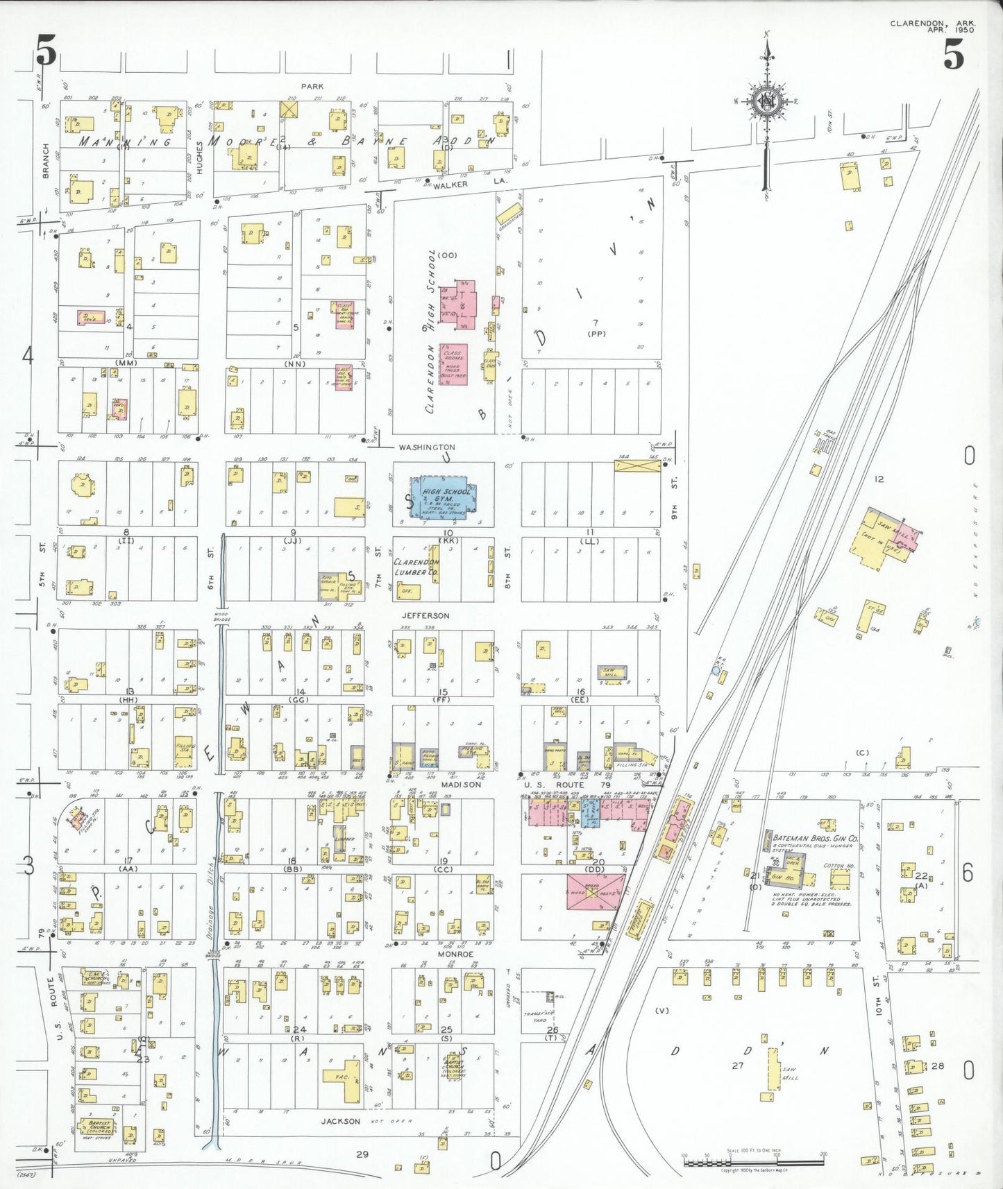 Sanborn Fire Insurance Map from Clarendon, Monroe County, Arkansas (1950), Sheet #0005 - Historic Sanborn Fire Insurance Map Print, vintage old map wall art, antique decor, genealogy gift, Arkansas Arkansas map