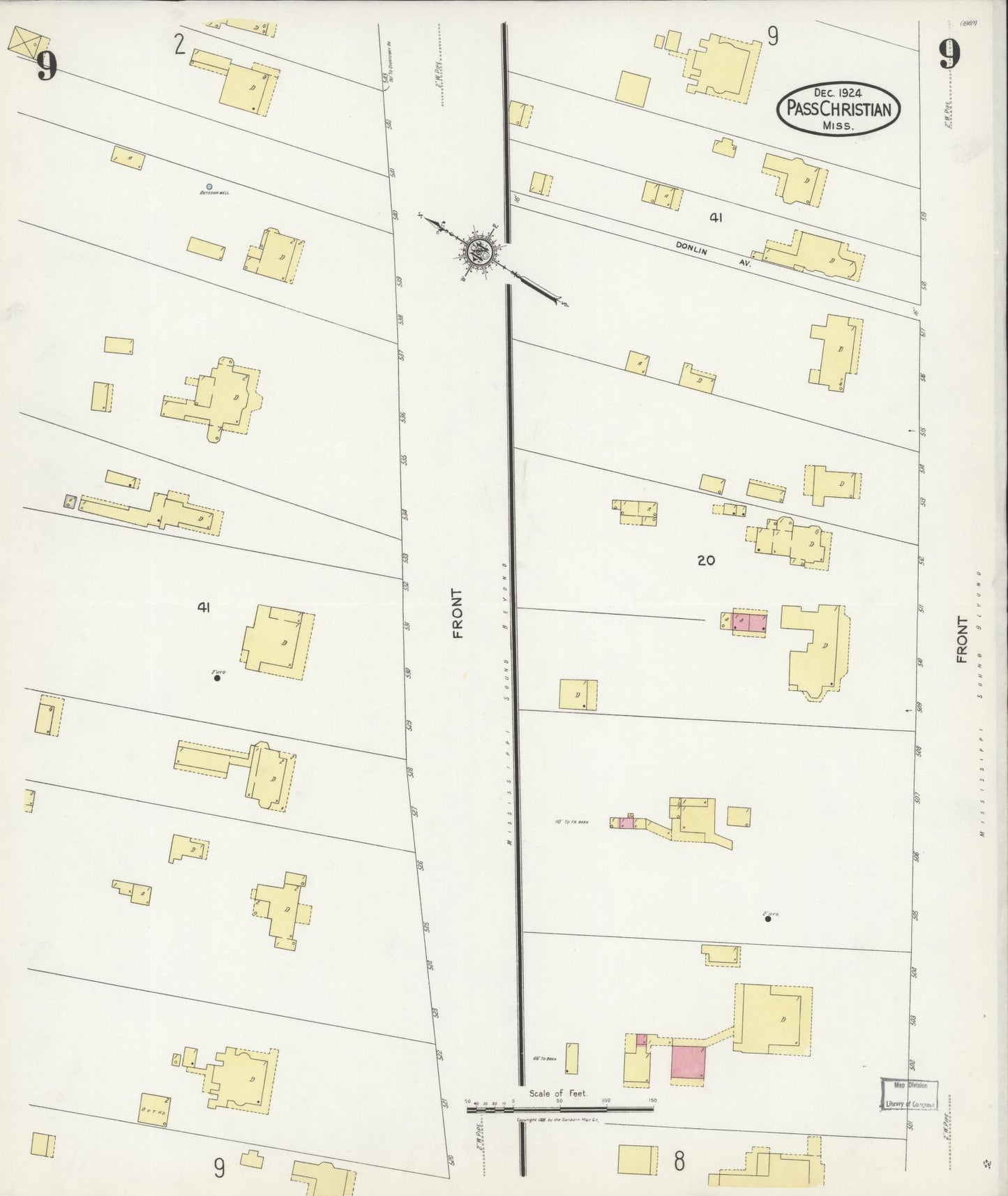 Sanborn Fire Insurance Map from Pass Christian, Harrison County, Mississippi (1924), Sheet #0009 - Historic Sanborn Fire Insurance Map Print, vintage old map wall art, antique decor, genealogy gift, Mississippi Mississippi map