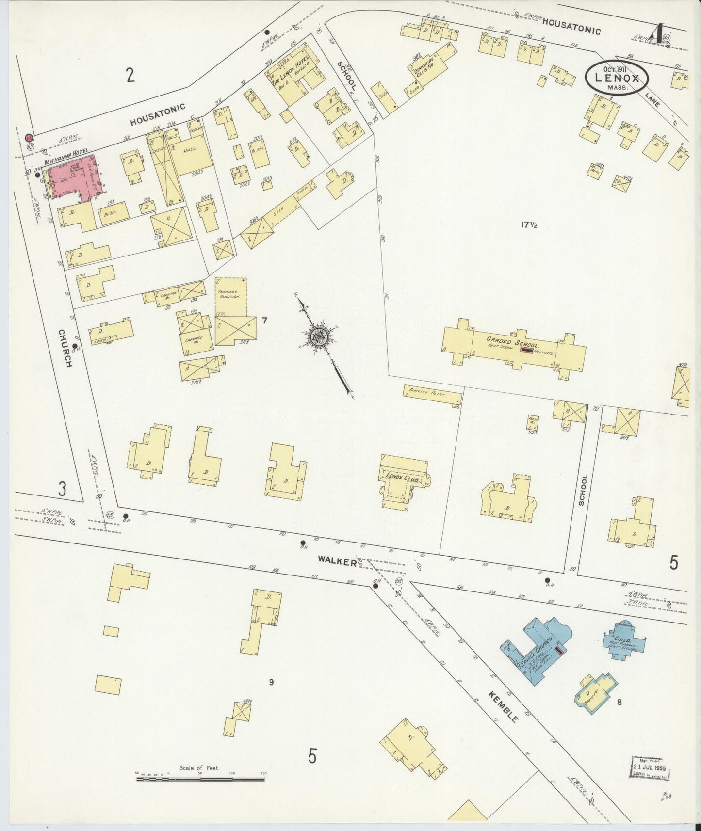 Sanborn Fire Insurance Map from Lenox, Berkshire County, Massachusetts (1911), Sheet #0004 - Historic Sanborn Fire Insurance Map Print, vintage old map wall art, antique decor, genealogy gift, Massachusetts Massachusetts map
