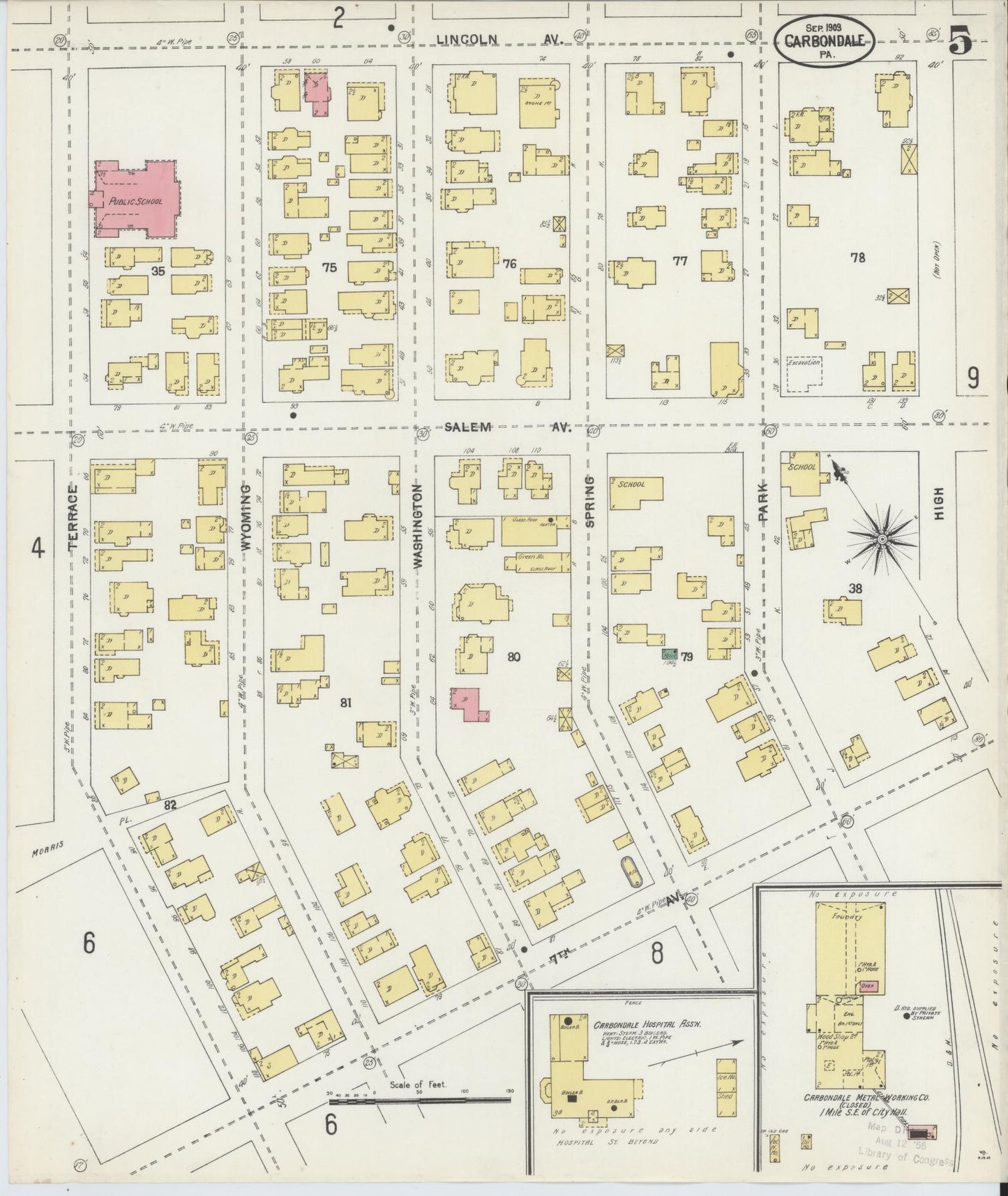 Sanborn Fire Insurance Map from Carbondale, Lackawanna County, Pennsylvania (1903), Sheet #0005 - Historic Sanborn Fire Insurance Map Print, vintage old map wall art, antique decor, genealogy gift, Pennsylvania Pennsylvania map