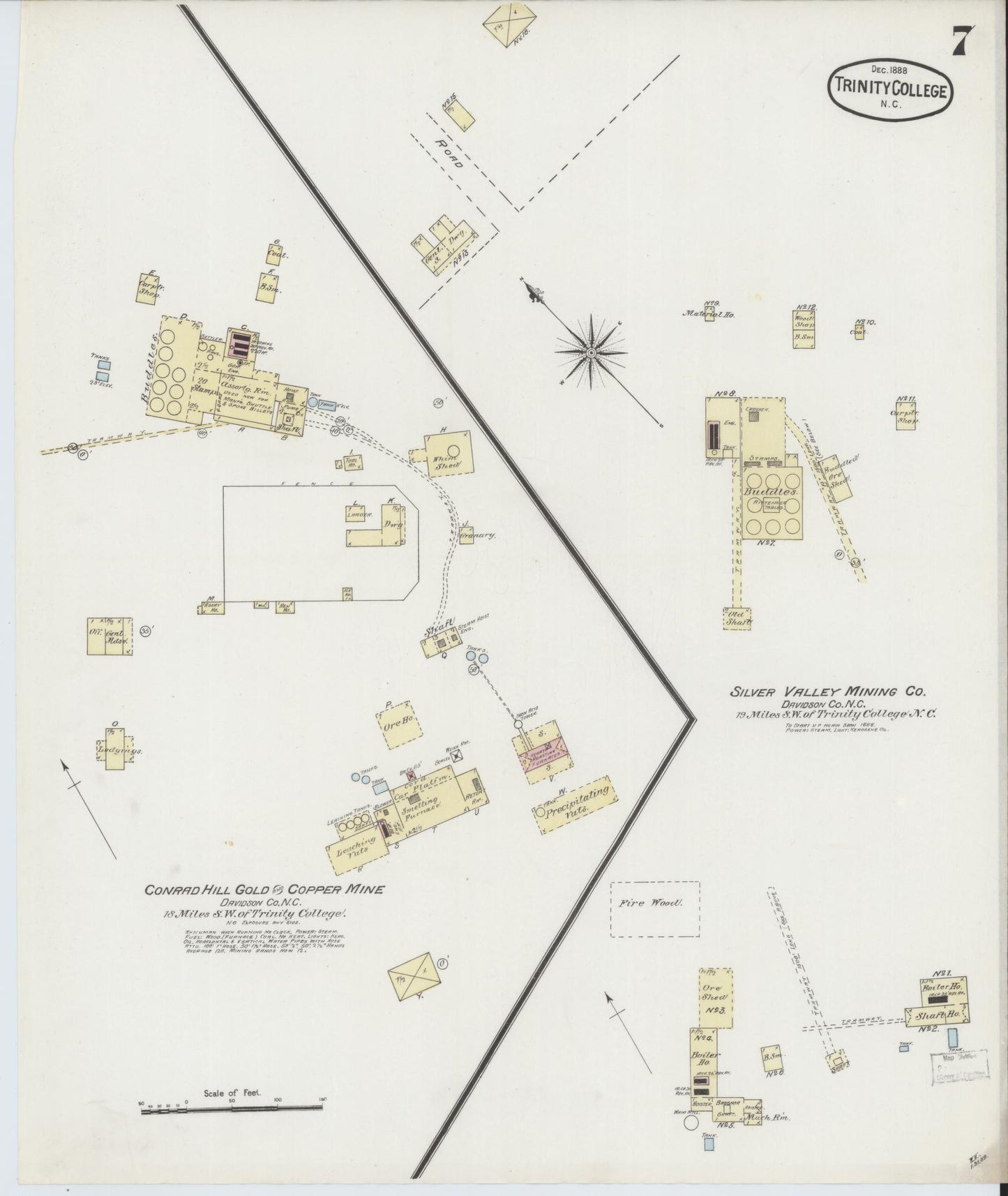 Sanborn Fire Insurance Map from Trinity College, Randolph County, North Carolina (1888), Sheet #0007 - Historic Sanborn Fire Insurance Map Print, vintage old map wall art, antique decor, genealogy gift, North Carolina North Carolina map