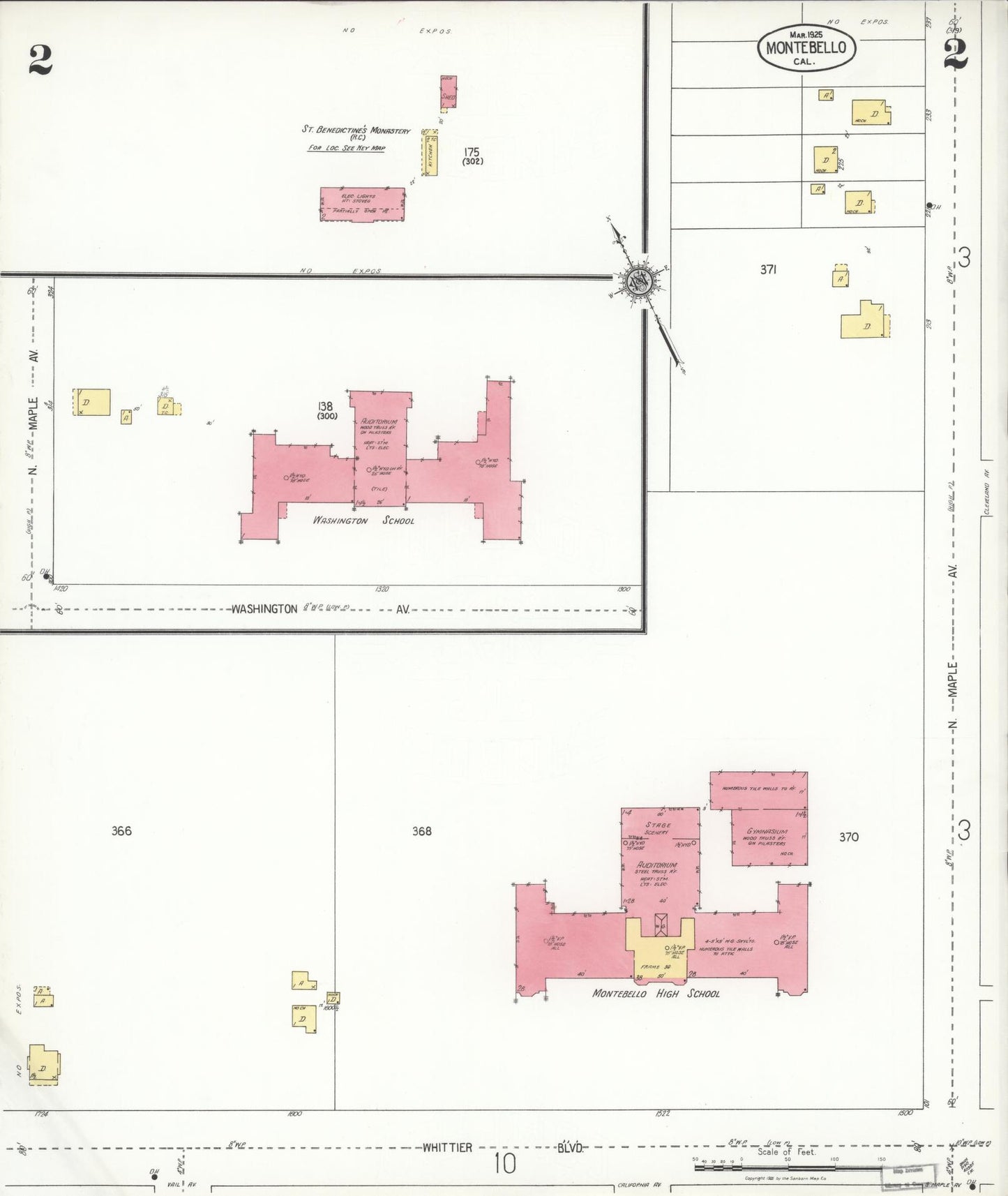 Sanborn Fire Insurance Map from Montebello, Los Angeles County, California (1925), Sheet #0002 - Historic Sanborn Fire Insurance Map Print, vintage old map wall art, antique decor, genealogy gift, California California map