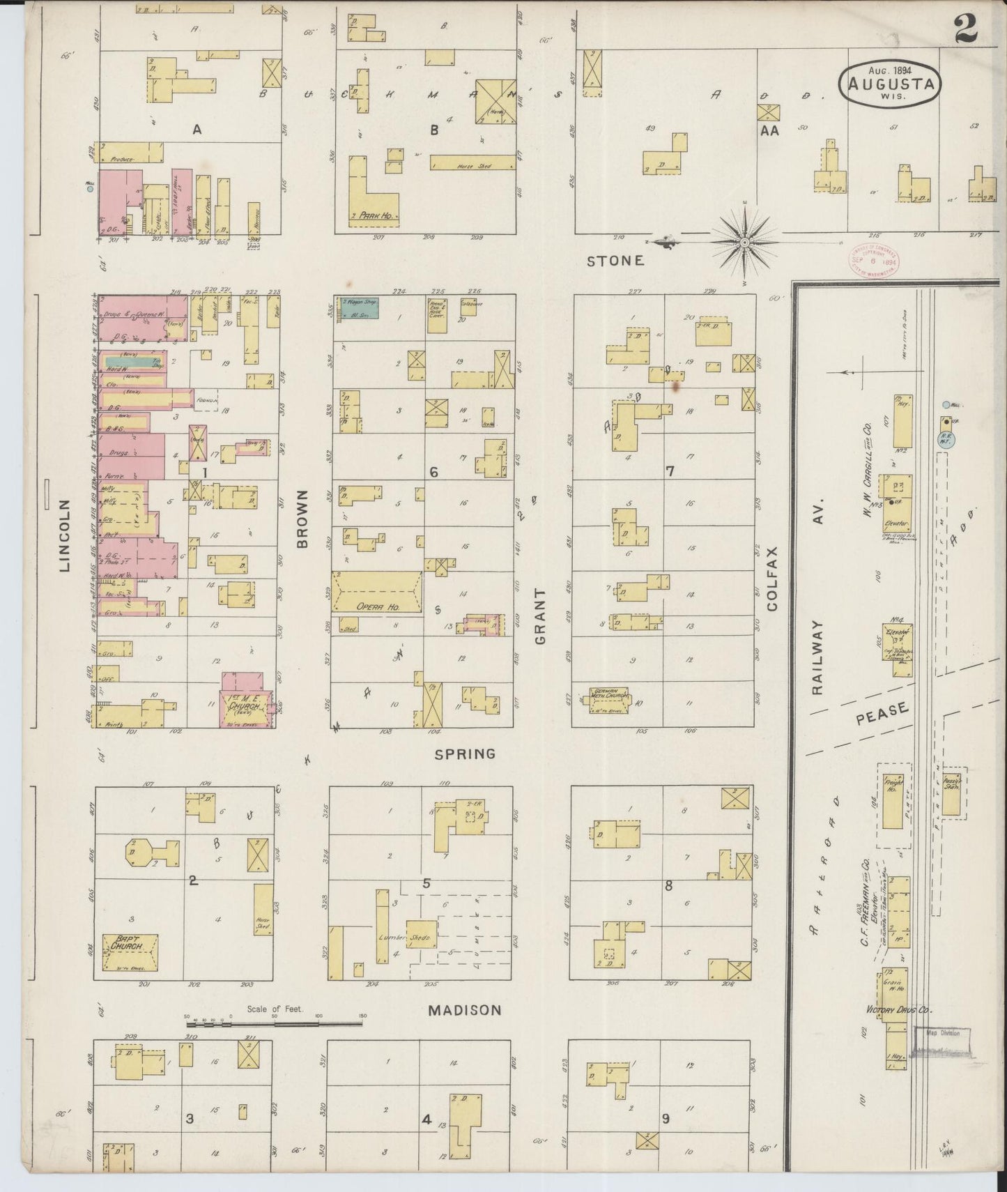 Sanborn Fire Insurance Map from Augusta, Eau Claire County, Wisconsin (1894), Sheet #0002 - Historic Sanborn Fire Insurance Map Print, vintage old map wall art, antique decor, genealogy gift, Wisconsin Wisconsin map