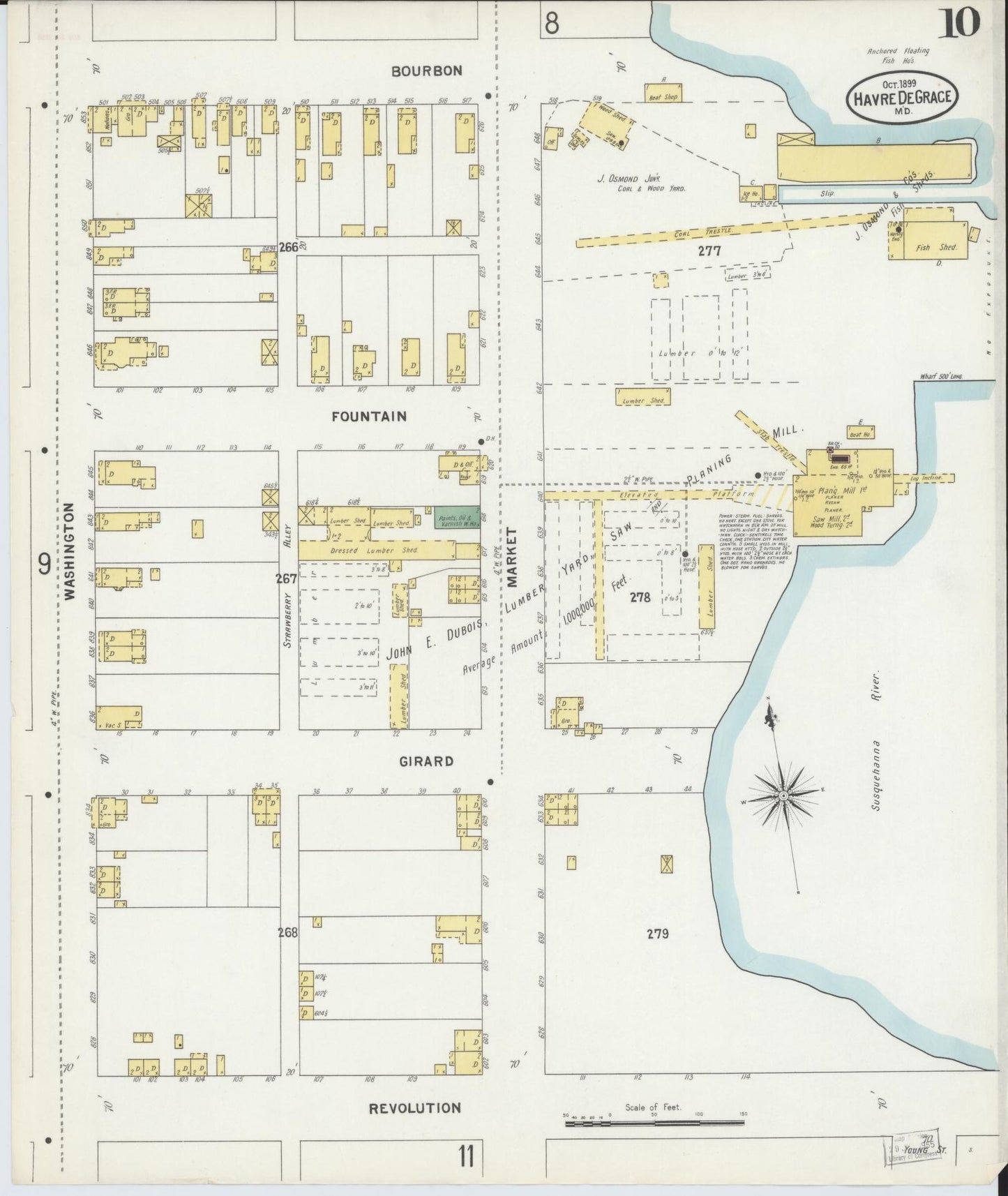 Sanborn Fire Insurance Map from Havre De Grace, Harford County, Maryland (1899), Sheet #0010 - Historic Sanborn Fire Insurance Map Print, vintage old map wall art