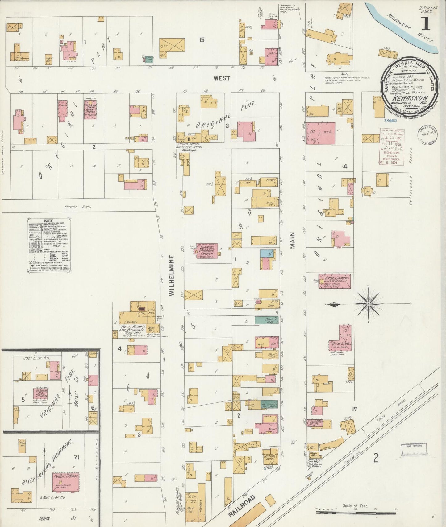 Sanborn Fire Insurance Map from Kewaskum, Washington County, Wisconsin (1900), Sheet #0001 - Historic Sanborn Fire Insurance Map Print, vintage old map wall art, antique decor, genealogy gift, Wisconsin Wisconsin map