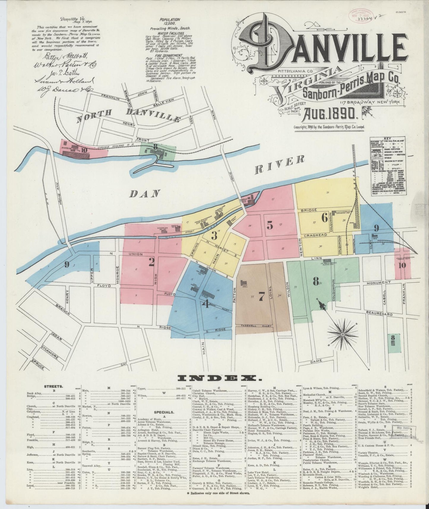 Sanborn Fire Insurance Map from Danville, Independent Cities, Virginia. (1890) – Historic Sanborn Fire Insurance Map Print