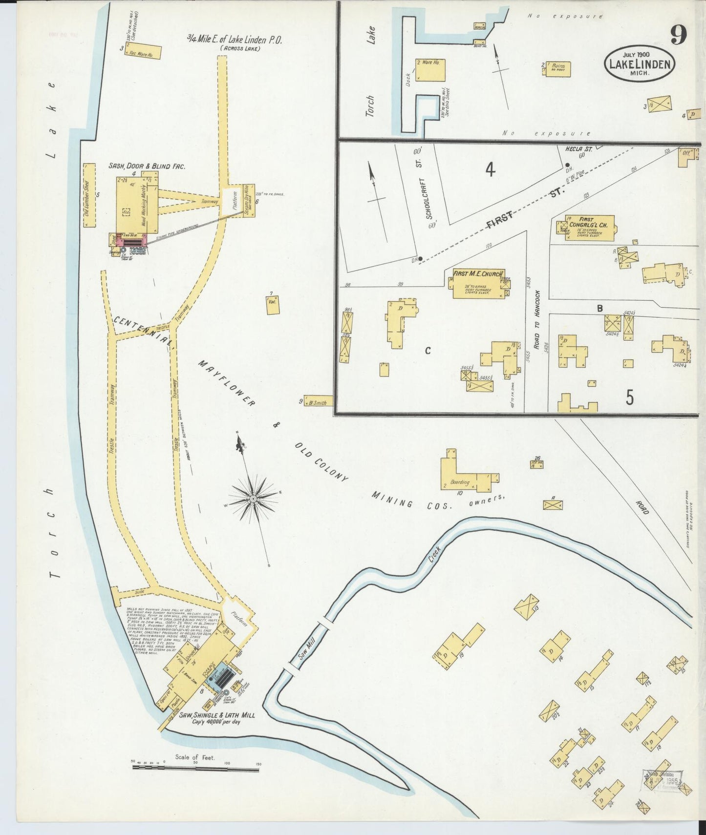 Sanborn Fire Insurance Map from Lake Linden, Houghton County, Michigan (1900), Sheet #0009 - Complete Map Set gallery image, historic Sanborn map, vintage wall art, Michigan Michigan