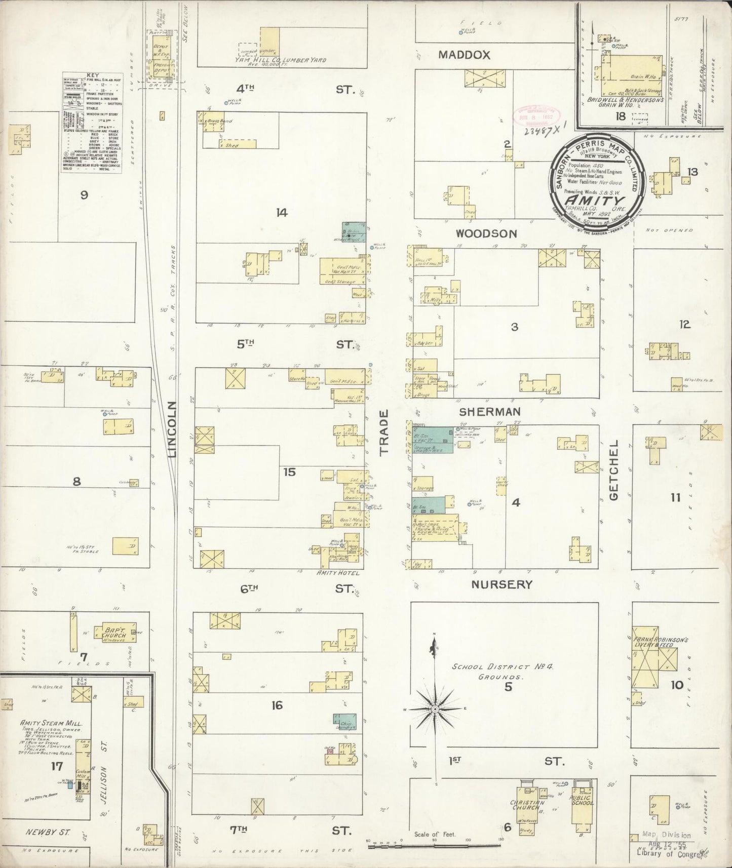 Sanborn Fire Insurance Map from Amity, Yamhill County, Oregon (1892), Sheet #0001 - Historic Sanborn Fire Insurance Map Print, vintage old map wall art, antique decor, genealogy gift, Oregon Oregon map