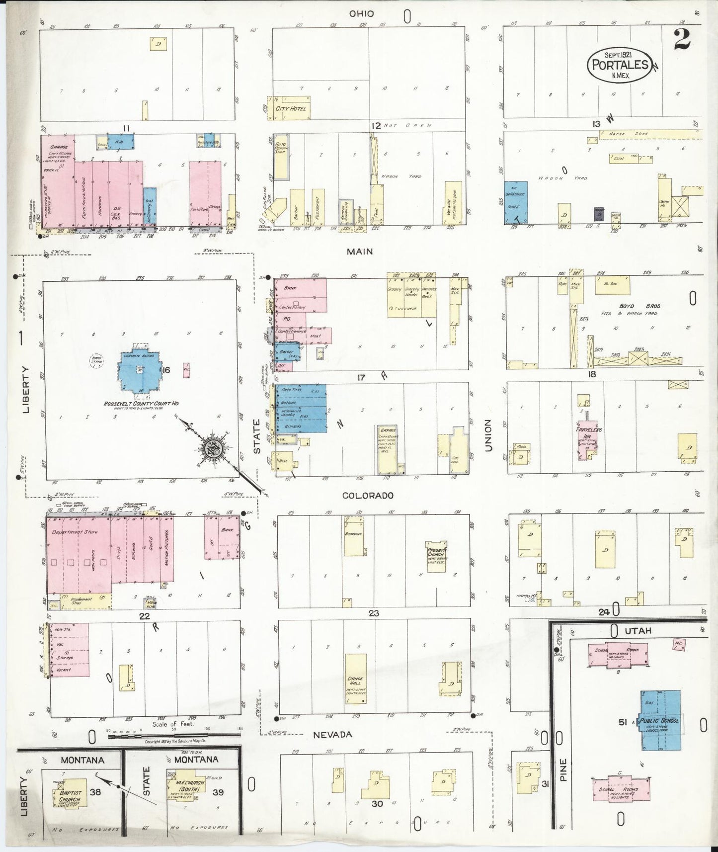 Sanborn Fire Insurance Map from Portales, Roosevelt County, New Mexico (1921), Sheet #0002 - Historic Sanborn Fire Insurance Map Print, vintage old map wall art, antique decor, genealogy gift, New Mexico New Mexico map