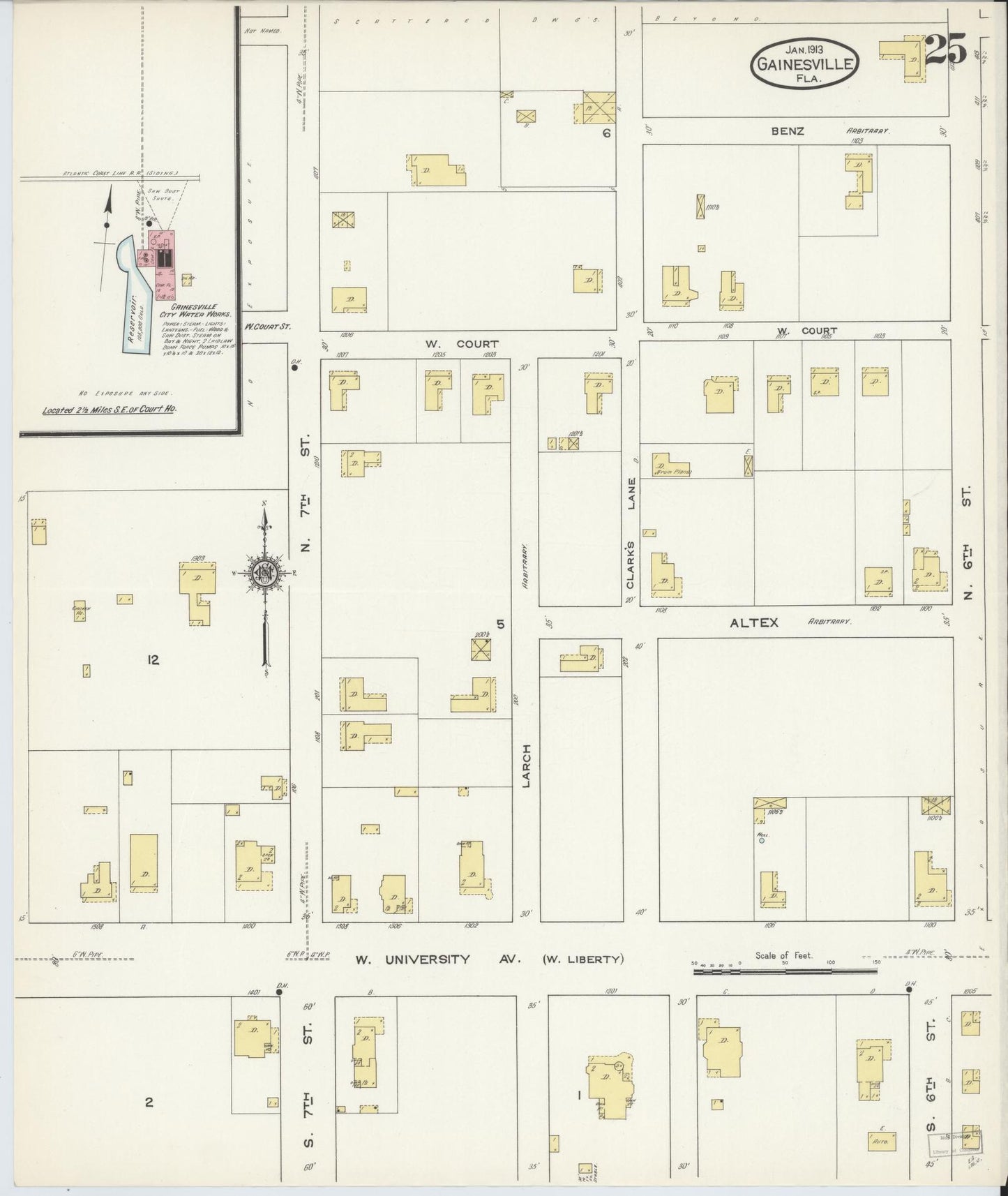 Sanborn Fire Insurance Map from Gainesville, Alachua County, Florida (1913), Sheet #0025 - Historic Sanborn Fire Insurance Map Print, vintage old map wall art, antique decor, genealogy gift, Florida Florida map