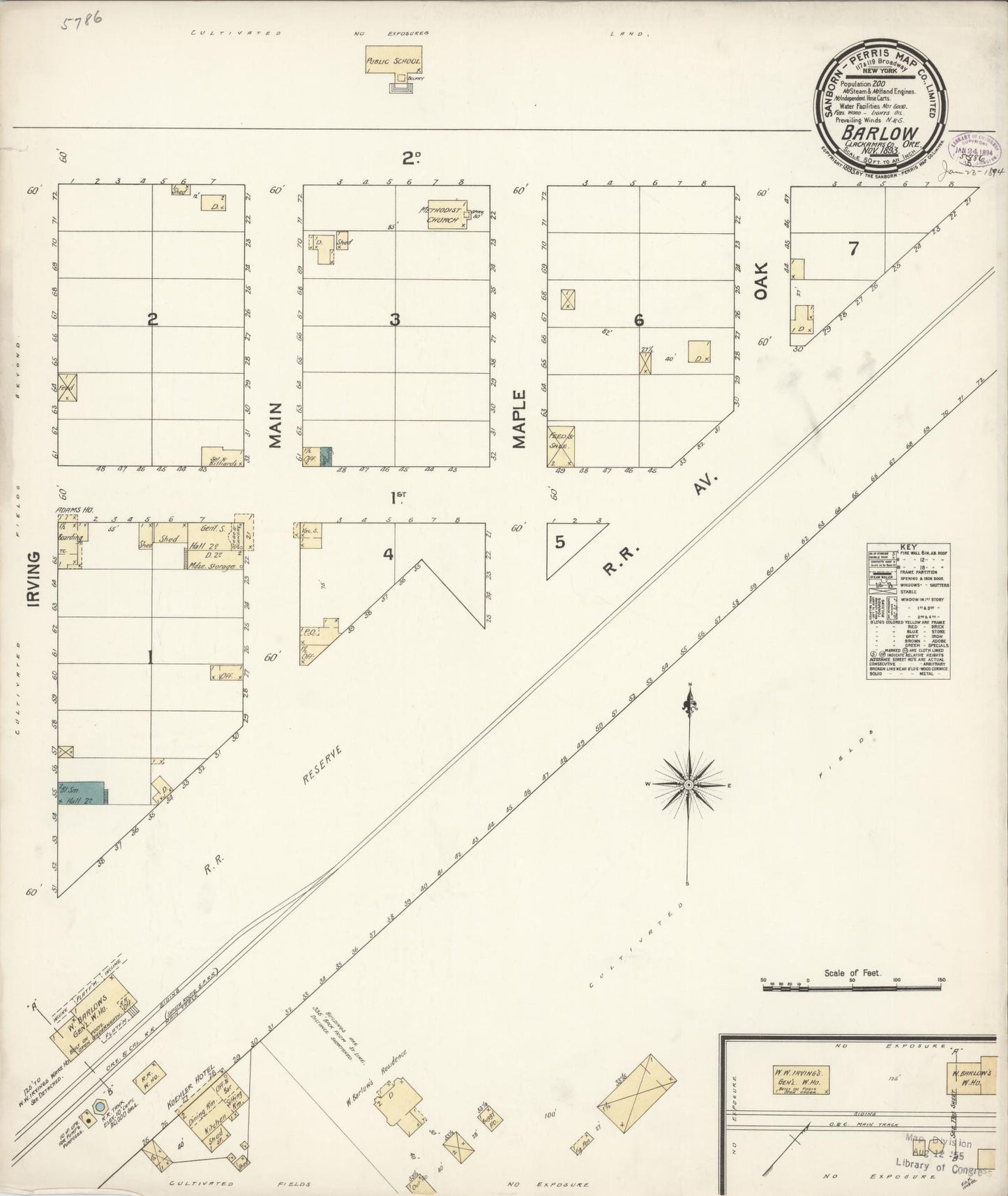 Sanborn Fire Insurance Map from Barlow, Clackamas County, Oregon (1893), Sheet #0001 - Historic Sanborn Fire Insurance Map Print, vintage old map wall art, antique decor, genealogy gift, Oregon Oregon map