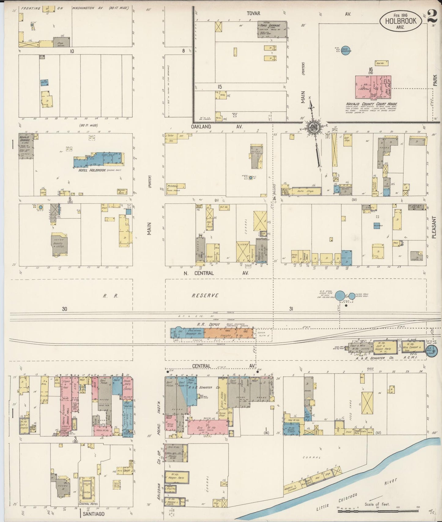 Sanborn Fire Insurance Map from Holbrook, Navajo County, Arizona (1916), Sheet #0002 - Complete Map Set gallery image, historic Sanborn map, vintage wall art, Arizona Arizona