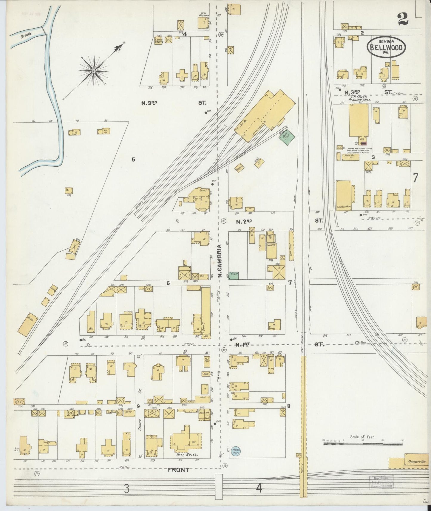 Sanborn Fire Insurance Map from Bellwood, Blair County, Pennsylvania (1904), Sheet #0002 - Historic Sanborn Fire Insurance Map Print, vintage old map wall art, antique decor, genealogy gift, Pennsylvania Pennsylvania map