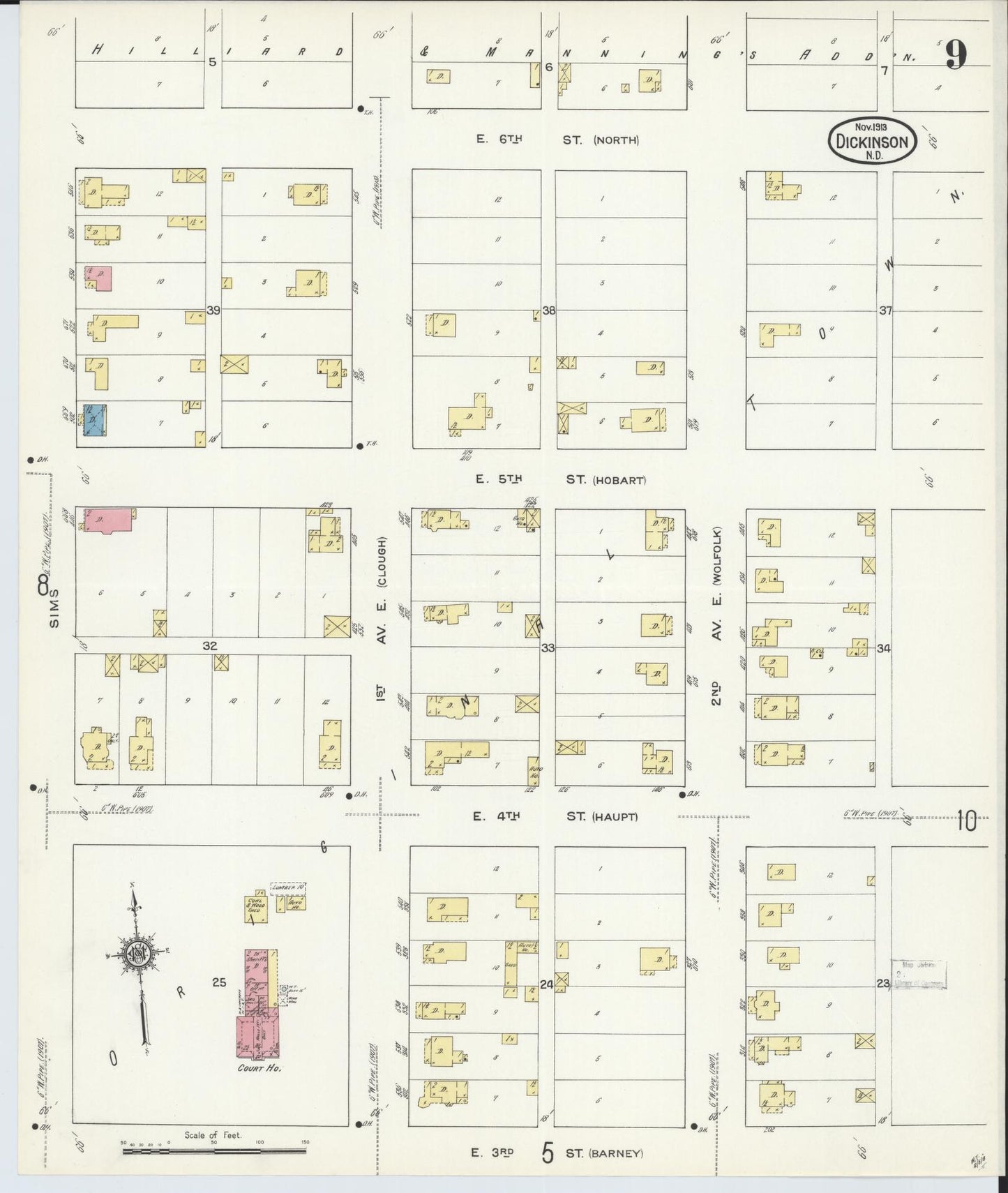 Sanborn Fire Insurance Map from Dickinson, Stark County, North Dakota (1913), Sheet #0009 - Historic Sanborn Fire Insurance Map Print, vintage old map wall art, antique decor, genealogy gift, North Dakota North Dakota map
