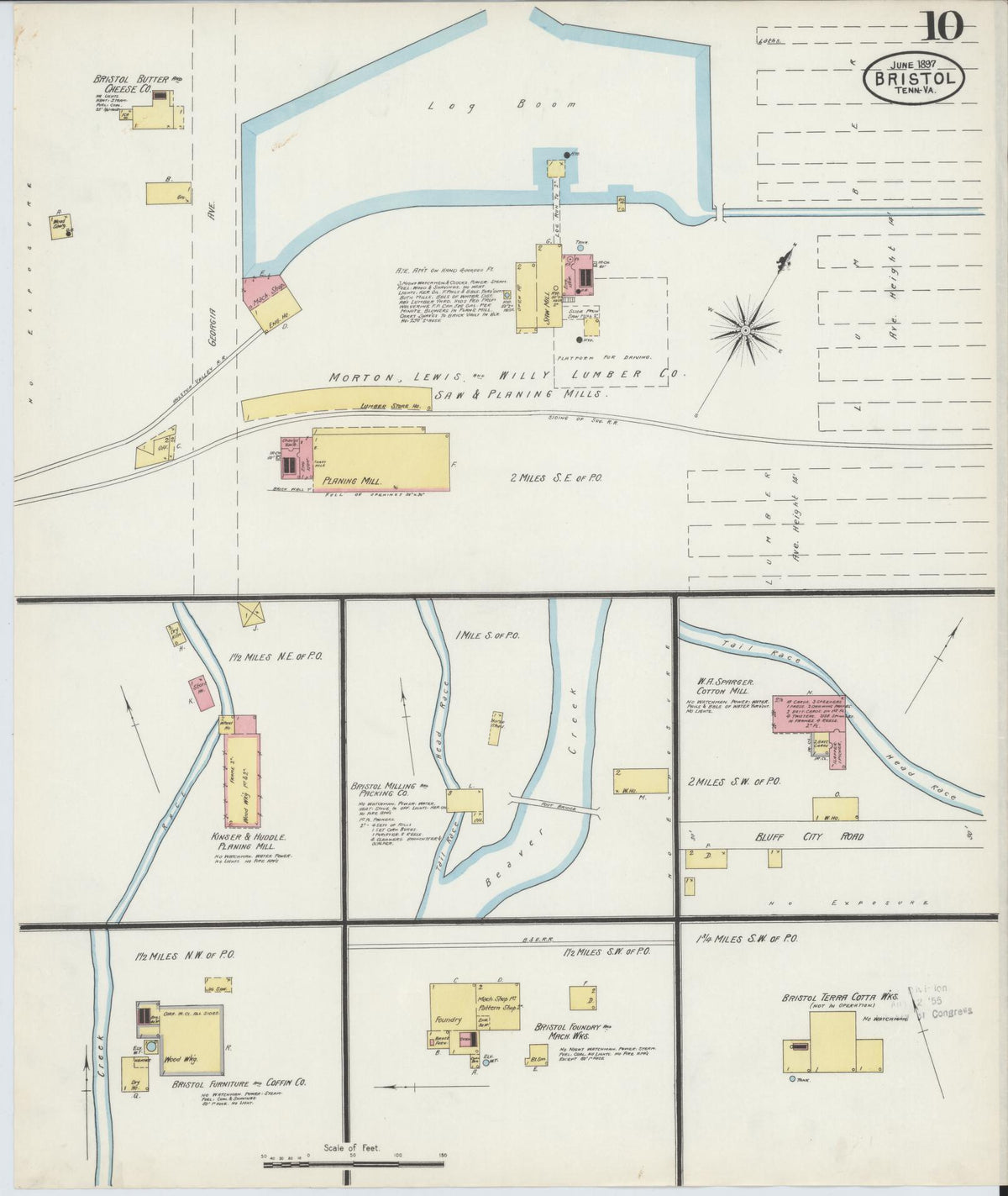 Sanborn Fire Insurance Map from Bristol, Sullivan County, Tennessee (1898), Sheet #0010 - Historic Sanborn Fire Insurance Map Print, vintage old map wall art, antique decor, genealogy gift, Tennessee Tennessee map