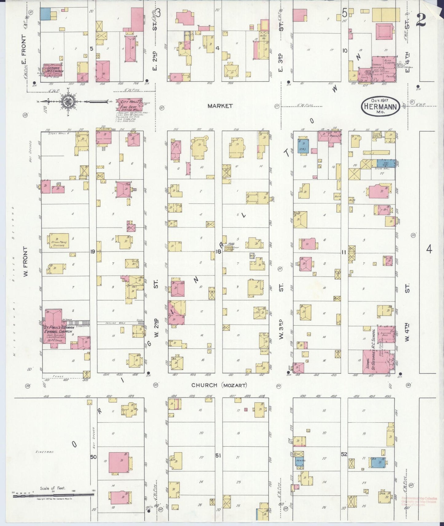 Sanborn Fire Insurance Map from Hermann, Gasconade County, Missouri (1917), Sheet #0002 - Historic Sanborn Fire Insurance Map Print, vintage old map wall art, antique decor, genealogy gift, Missouri Missouri map