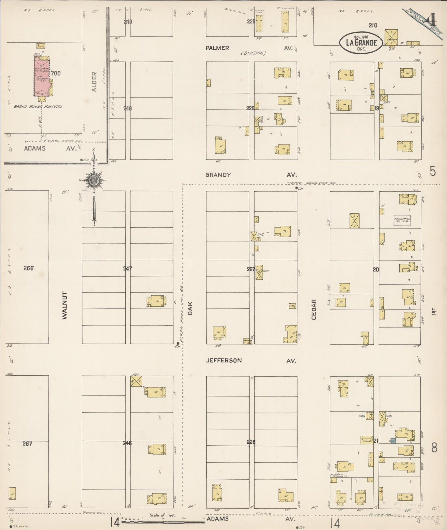 Sanborn Fire Insurance Map from La Grande, Union County, Oregon (1910), Sheet #0004 - Historic Sanborn Fire Insurance Map Print, vintage old map wall art, antique decor, genealogy gift, Oregon Oregon map