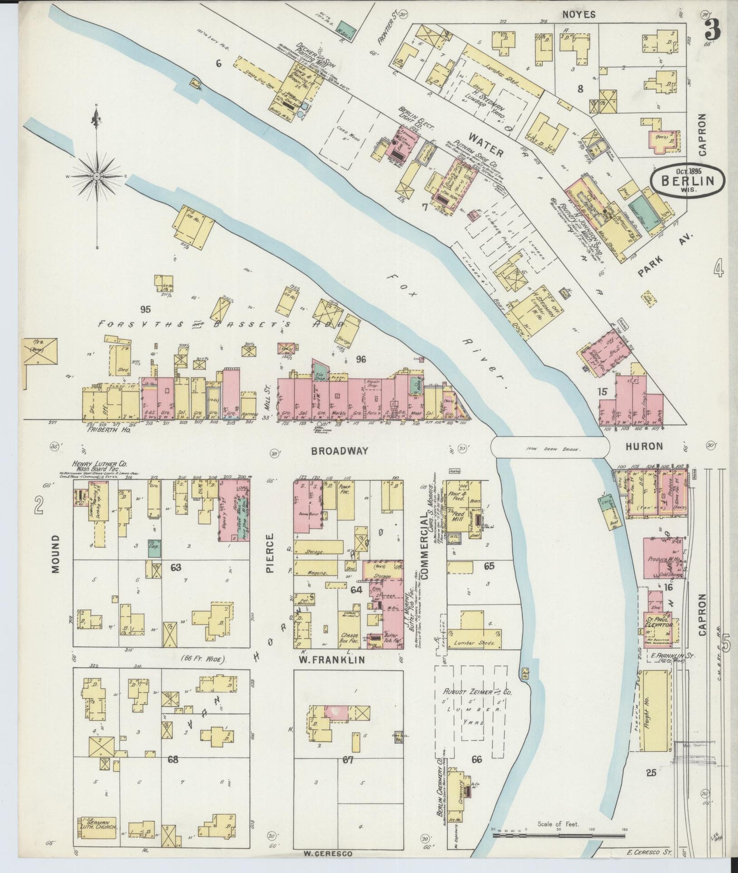 Sanborn Fire Insurance Map from Berlin, Green Lake County, Wisconsin (1895), Sheet #0003 - Historic Sanborn Fire Insurance Map Print, vintage old map wall art, antique decor, genealogy gift, Wisconsin Wisconsin map