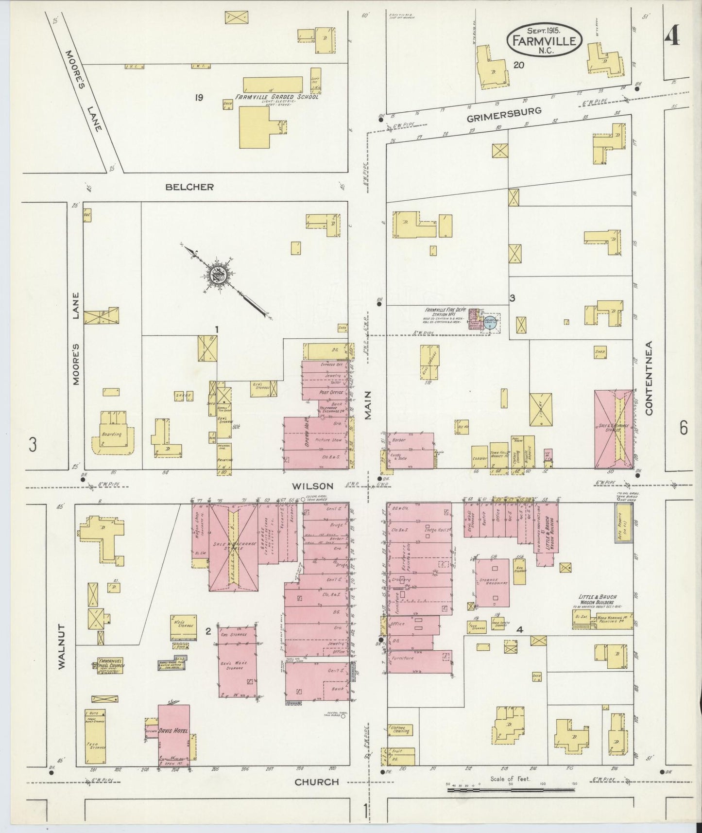 Sanborn Fire Insurance Map from Farmville, Pitt County, North Carolina (1915), Sheet #0004 - Historic Sanborn Fire Insurance Map Print, vintage old map wall art, antique decor, genealogy gift, North Carolina North Carolina map