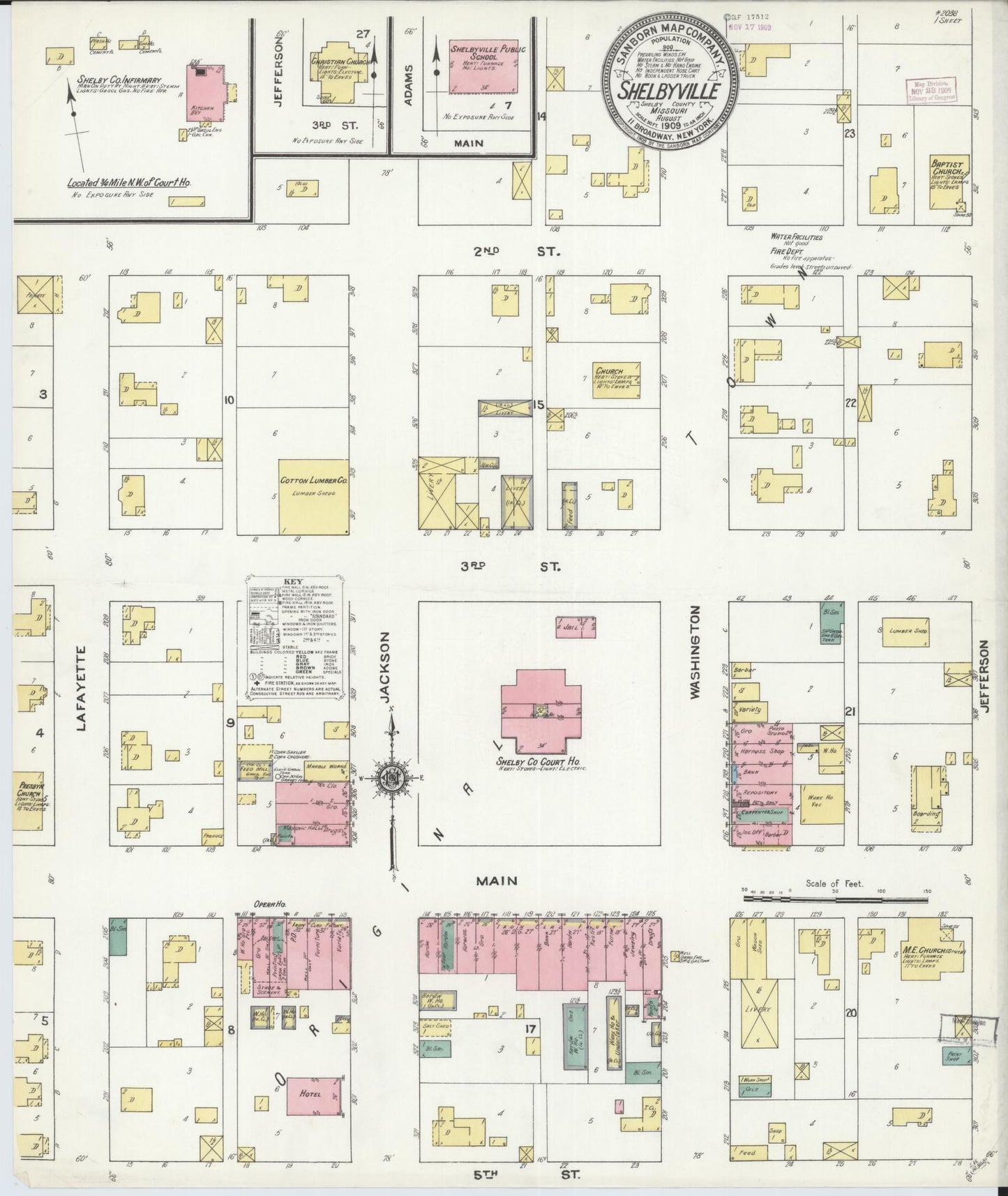 Sanborn Fire Insurance Map from Shelbyville, Shelby County, Missouri (1909), Sheet #0001 - Historic Sanborn Fire Insurance Map Print, vintage old map wall art, antique decor, genealogy gift, Missouri Missouri map