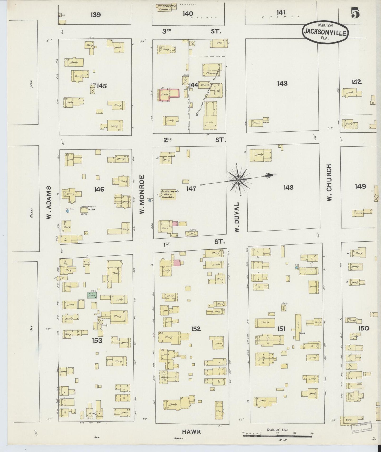 Sanborn Fire Insurance Map from Jacksonville, Duval County, Florida. (1891), Sheet 5 – Historic Sanborn Fire Insurance Map Print