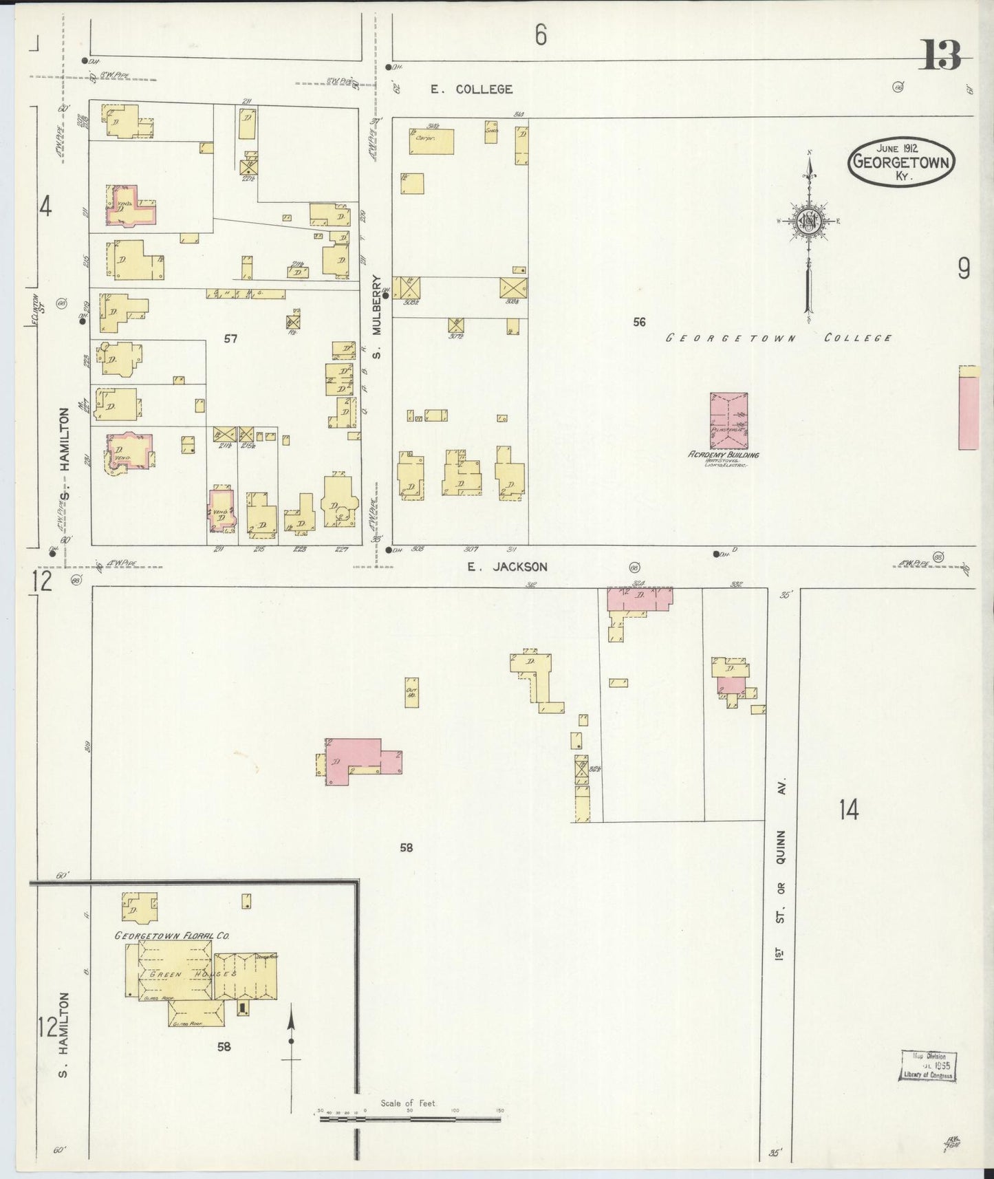 Sanborn Fire Insurance Map from Georgetown, Scott County, Kentucky (1912), Sheet #0013 - Complete Map Set gallery image, historic Sanborn map, vintage wall art, Kentucky Kentucky