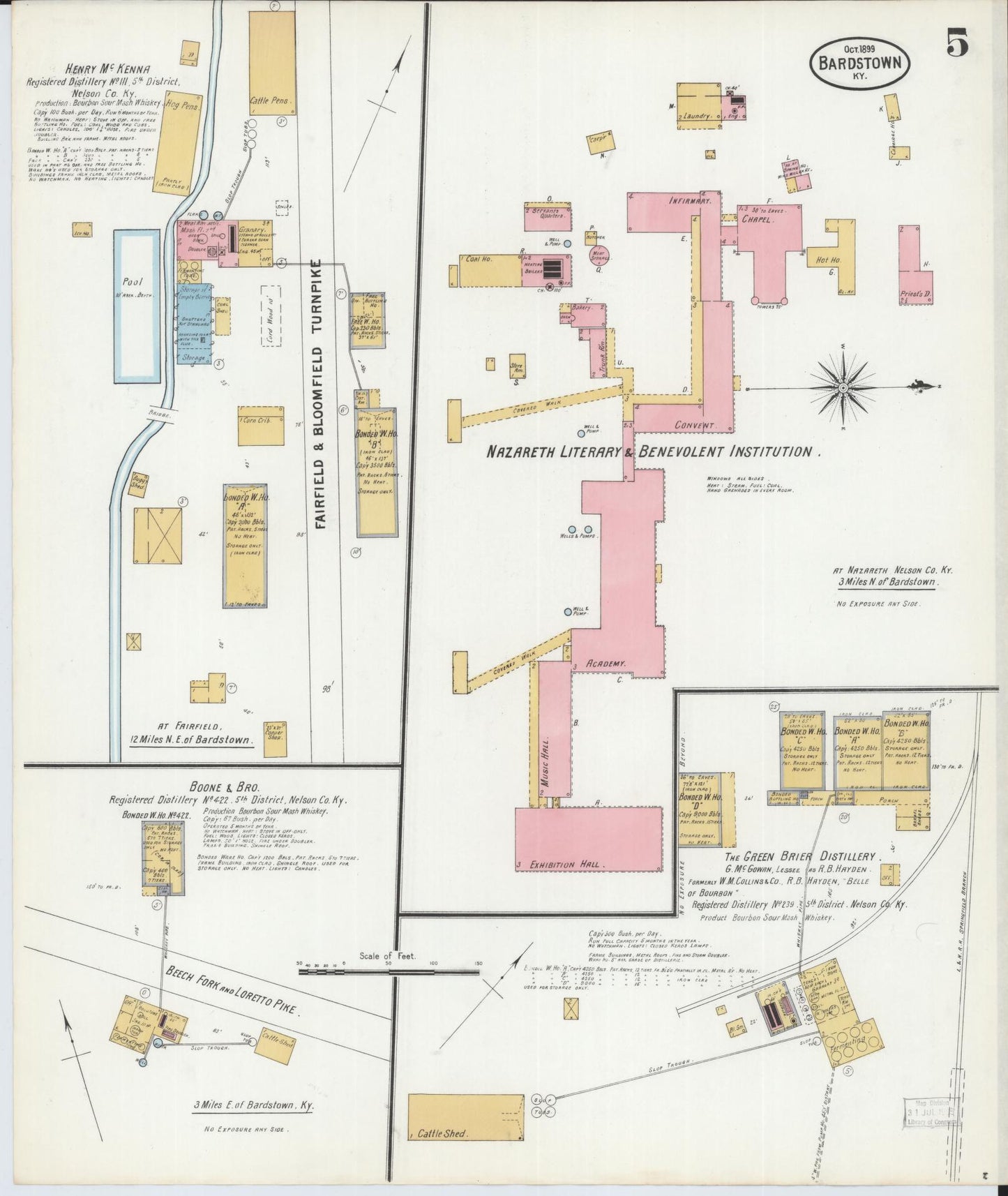 Sanborn Fire Insurance Map from Bardstown, Nelson County, Kentucky (1899), Sheet #0005 - Complete Map Set gallery image, historic Sanborn map, vintage wall art, Kentucky Kentucky