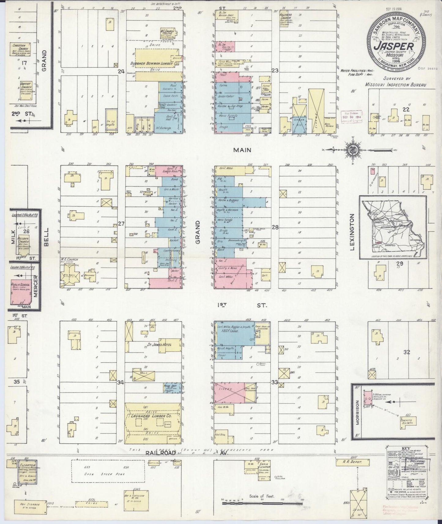 Sanborn Fire Insurance Map from Jasper, Jasper County, Missouri (1914), Sheet #0001 - Historic Sanborn Fire Insurance Map Print, vintage old map wall art, antique decor, genealogy gift, Missouri Missouri map