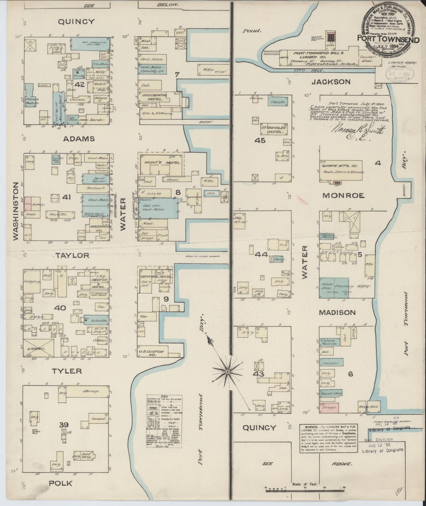 Sanborn Fire Insurance Map from Port Townsend, Jefferson County, Washington (1884), Sheet #0001 - Historic Sanborn Fire Insurance Map Print, vintage old map wall art, antique decor, genealogy gift, Washington Washington map