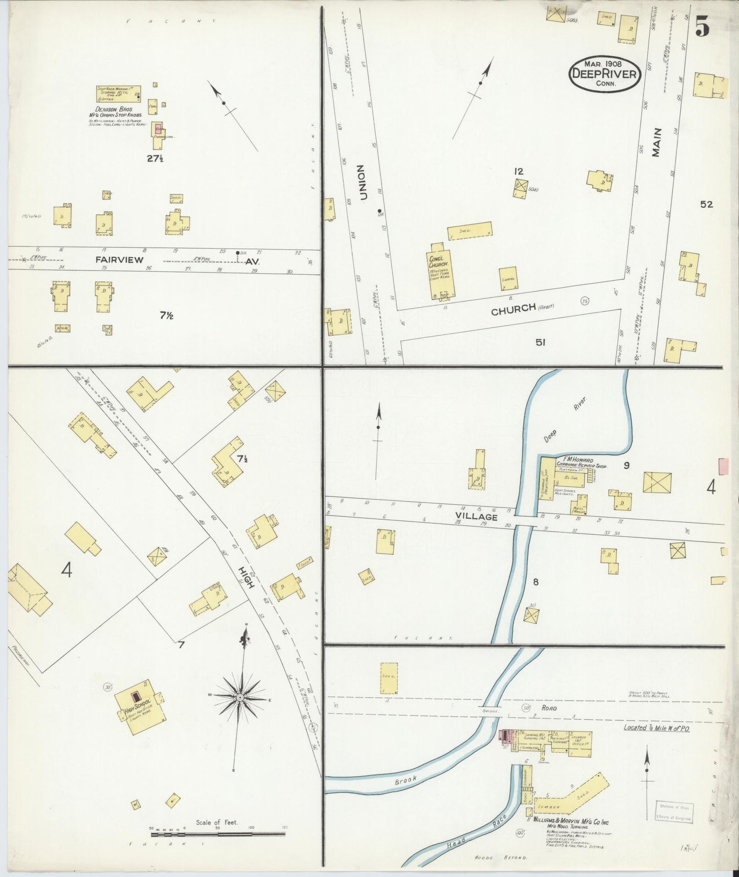 Sanborn Fire Insurance Map from Deep River, Middlesex County, Connecticut (1908), Sheet #0005 - Complete Map Set gallery image, historic Sanborn map, vintage wall art, Connecticut Connecticut