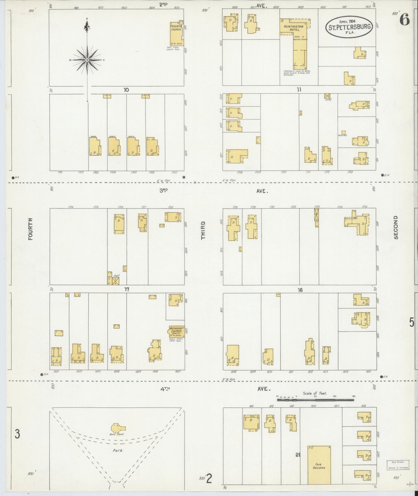 Sanborn Fire Insurance Map from Saint Petersburg, Pinellas County, Florida (1904), Sheet #0006 - Complete Map Set gallery image, historic Sanborn map, vintage wall art, Florida Florida