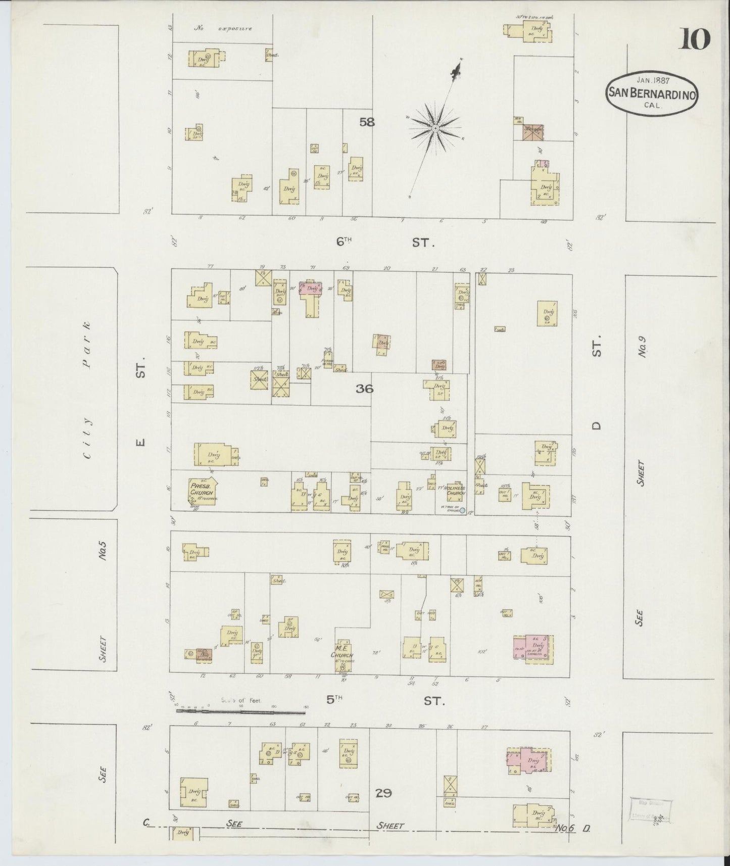 Sanborn Fire Insurance Map from San Bernardino, San Bernardino County, California (1887), Sheet #0010 - Complete Map Set gallery image, historic Sanborn map, vintage wall art, California California