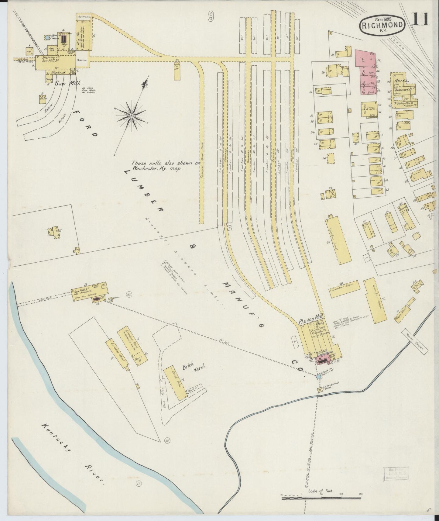 Sanborn Fire Insurance Map from Richmond, Madison County, Kentucky (1895), Sheet #0011 - Historic Sanborn Fire Insurance Map Print, vintage old map wall art, antique decor, genealogy gift, Kentucky Kentucky map