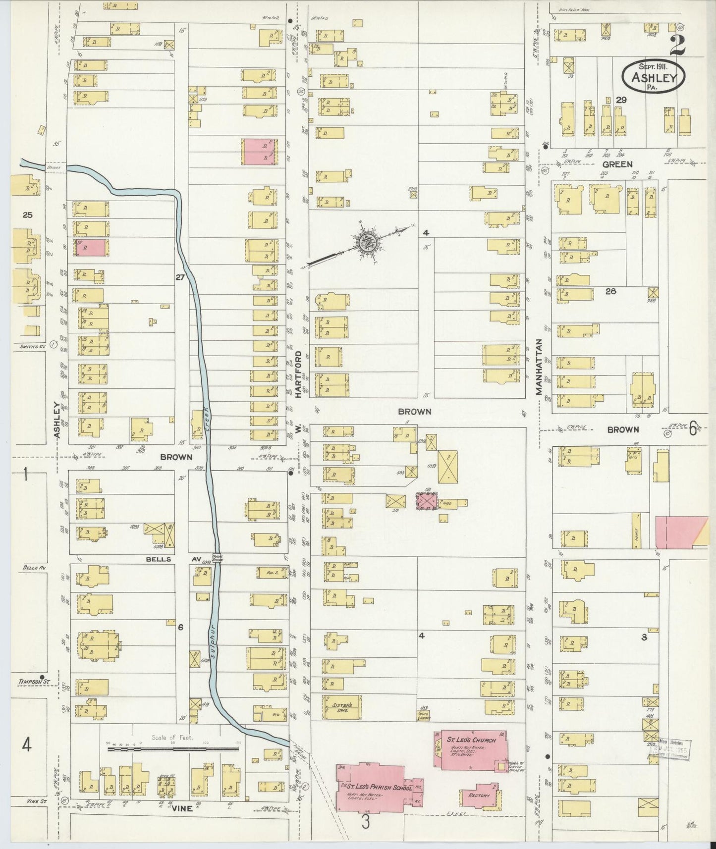 Sanborn Fire Insurance Map from Ashley, Luzerne County, Pennsylvania (1911), Sheet #0002 - Historic Sanborn Fire Insurance Map Print, vintage old map wall art, antique decor, genealogy gift, Pennsylvania Pennsylvania map